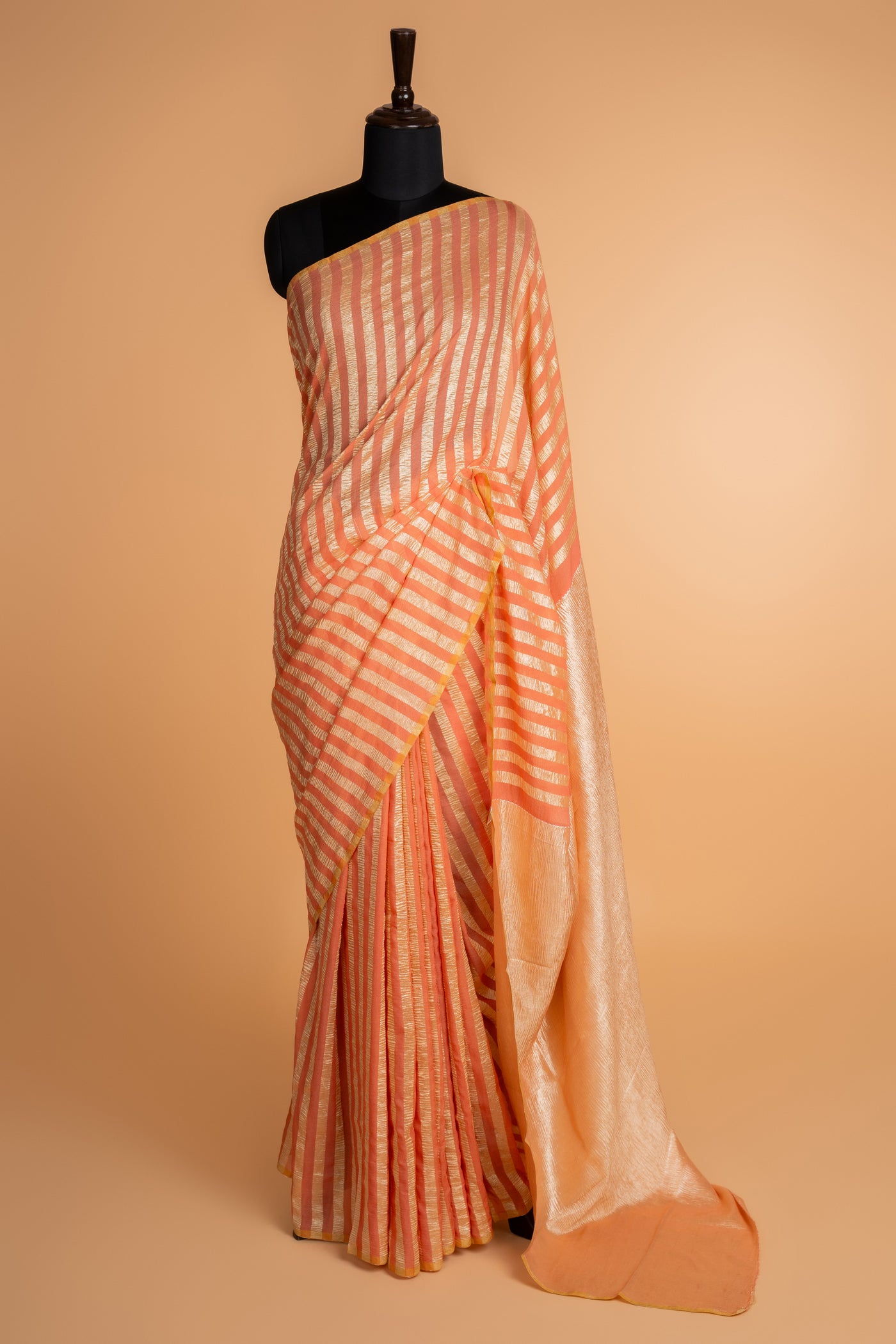 Dusty peach pink Striped Munga Silk Saree
(RTS)