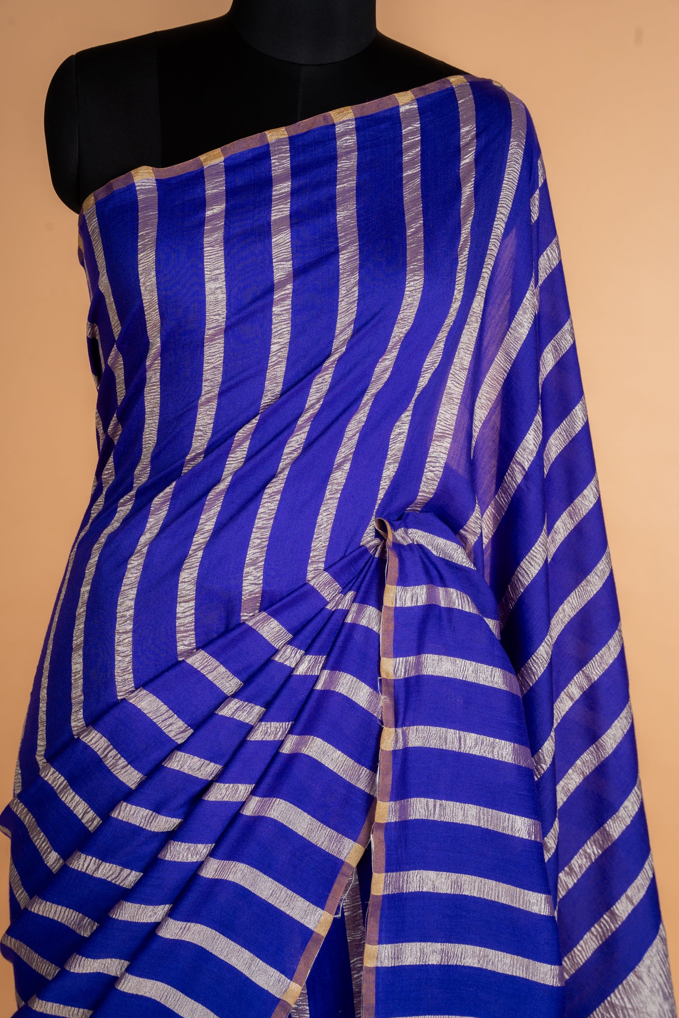 Royal Blue Striped munga Silk Saree (RTS)