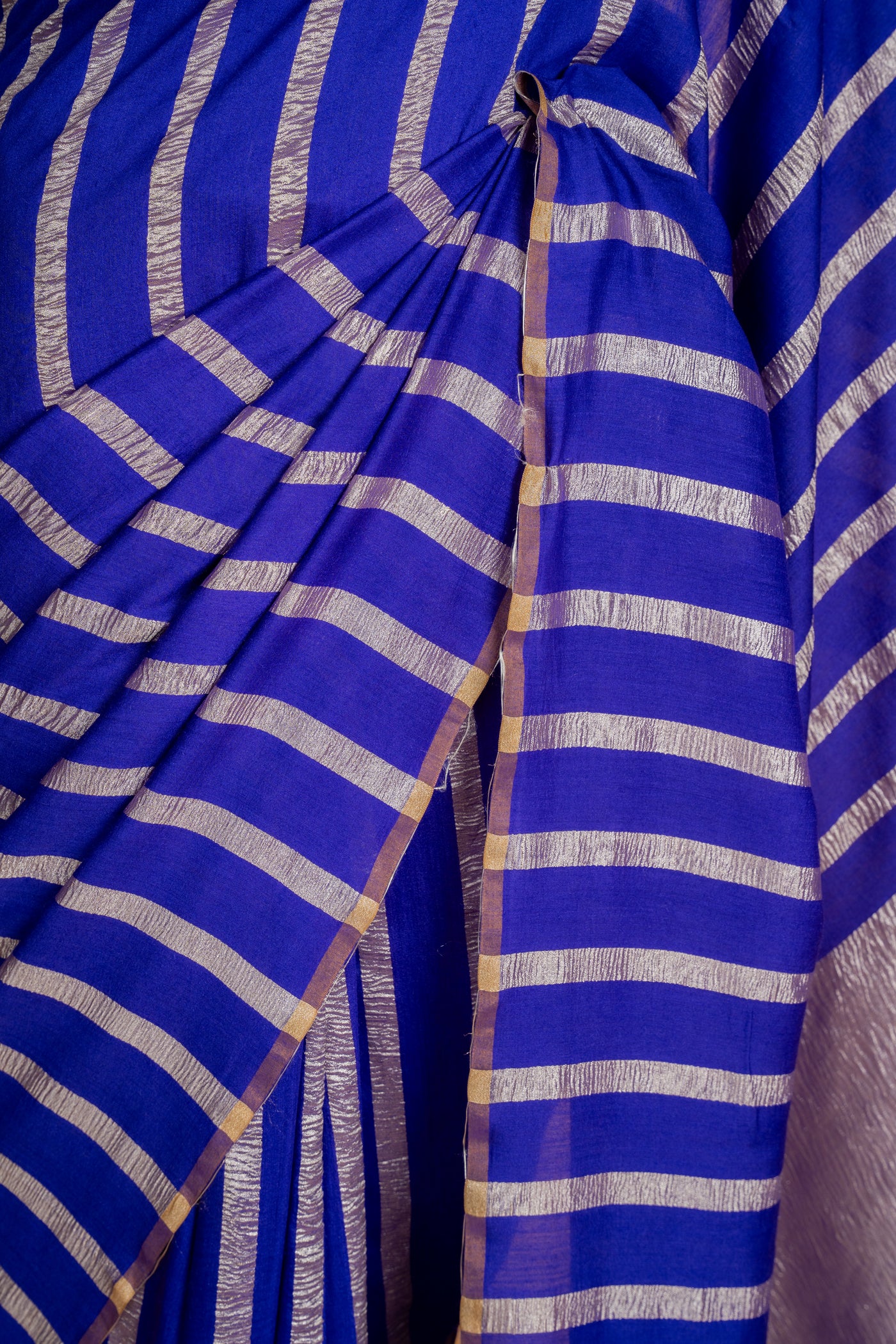 Royal Blue Striped munga Silk Saree (RTS)