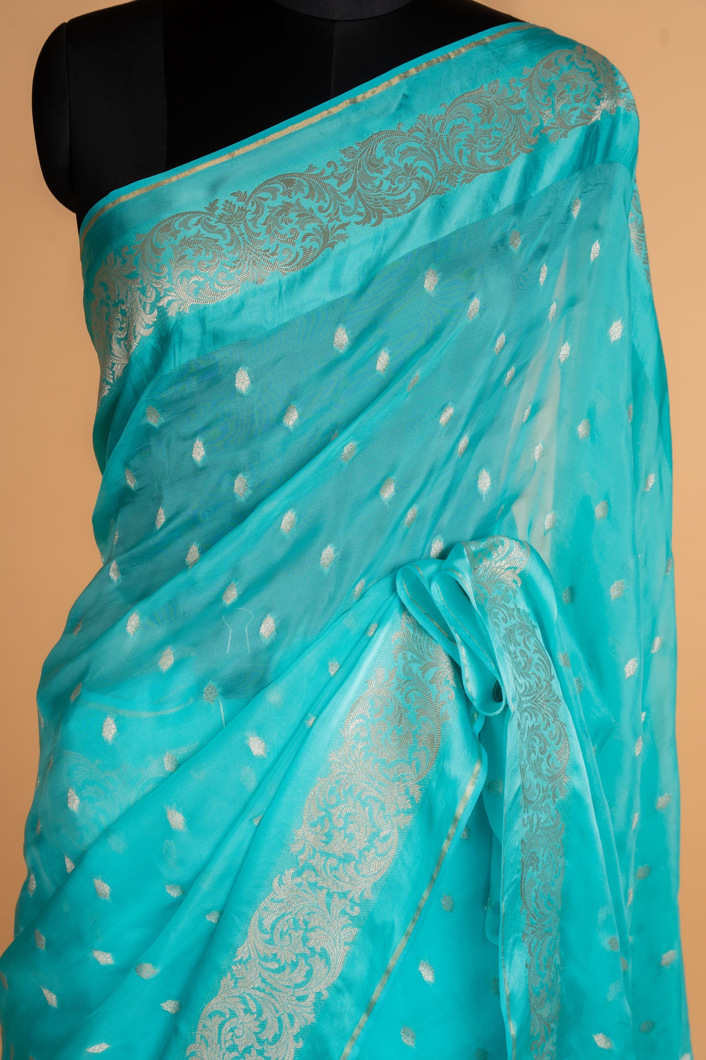 Sky Blue Banarasi Buti Organza Saree (RTS)