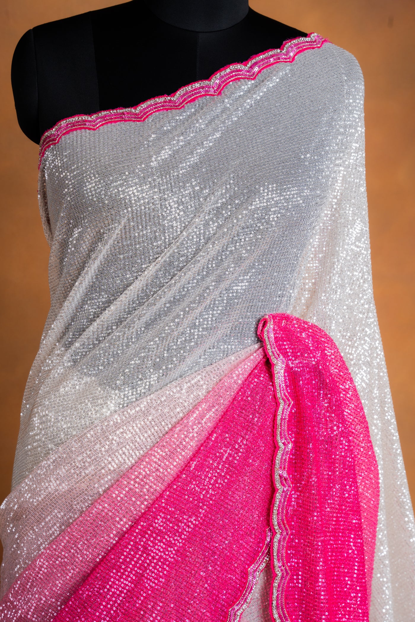 Silver to Magenta Ombre Sequins Designer Saree (RTS)