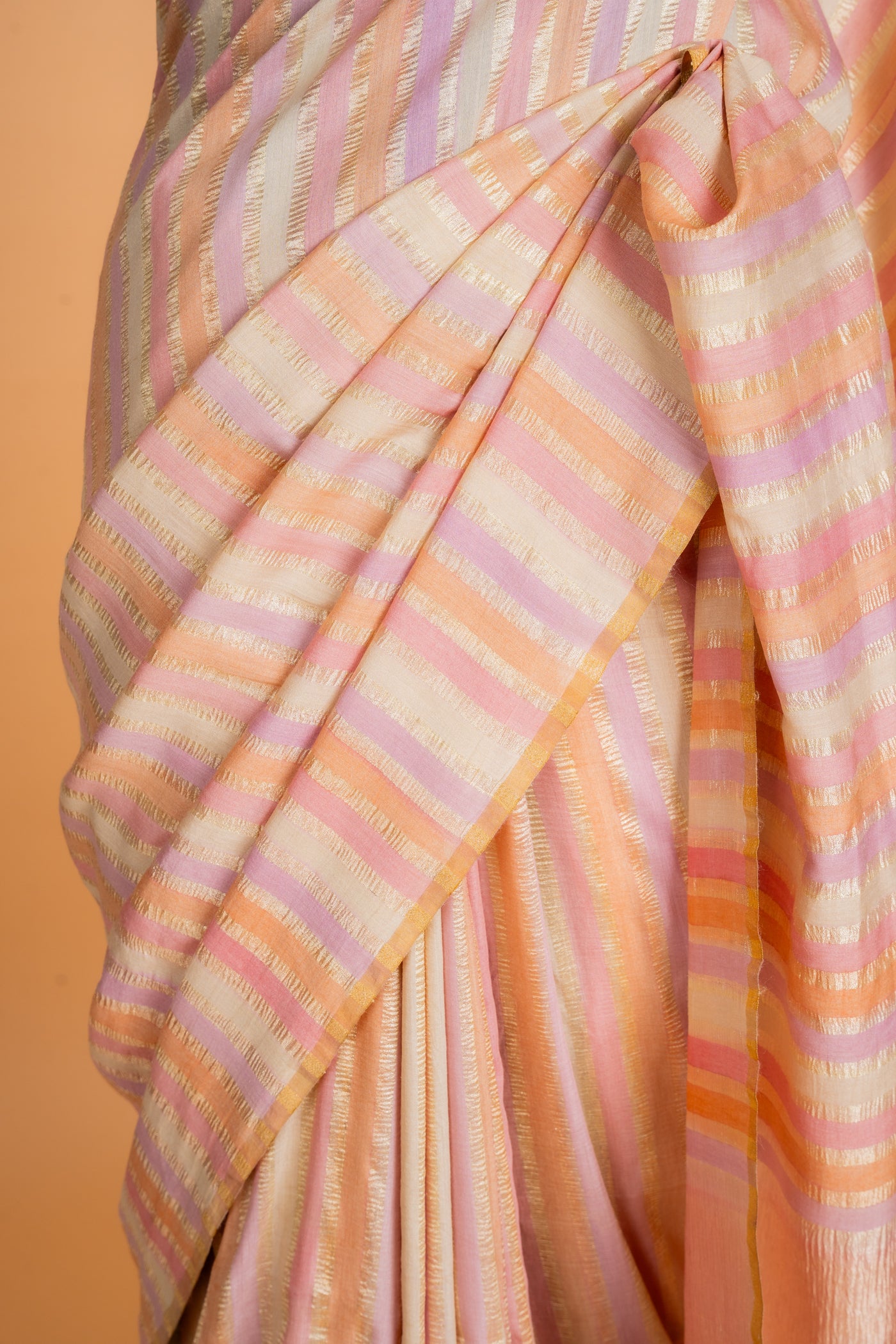 Pastel Multistriped munga Silk Saree
(RTS)