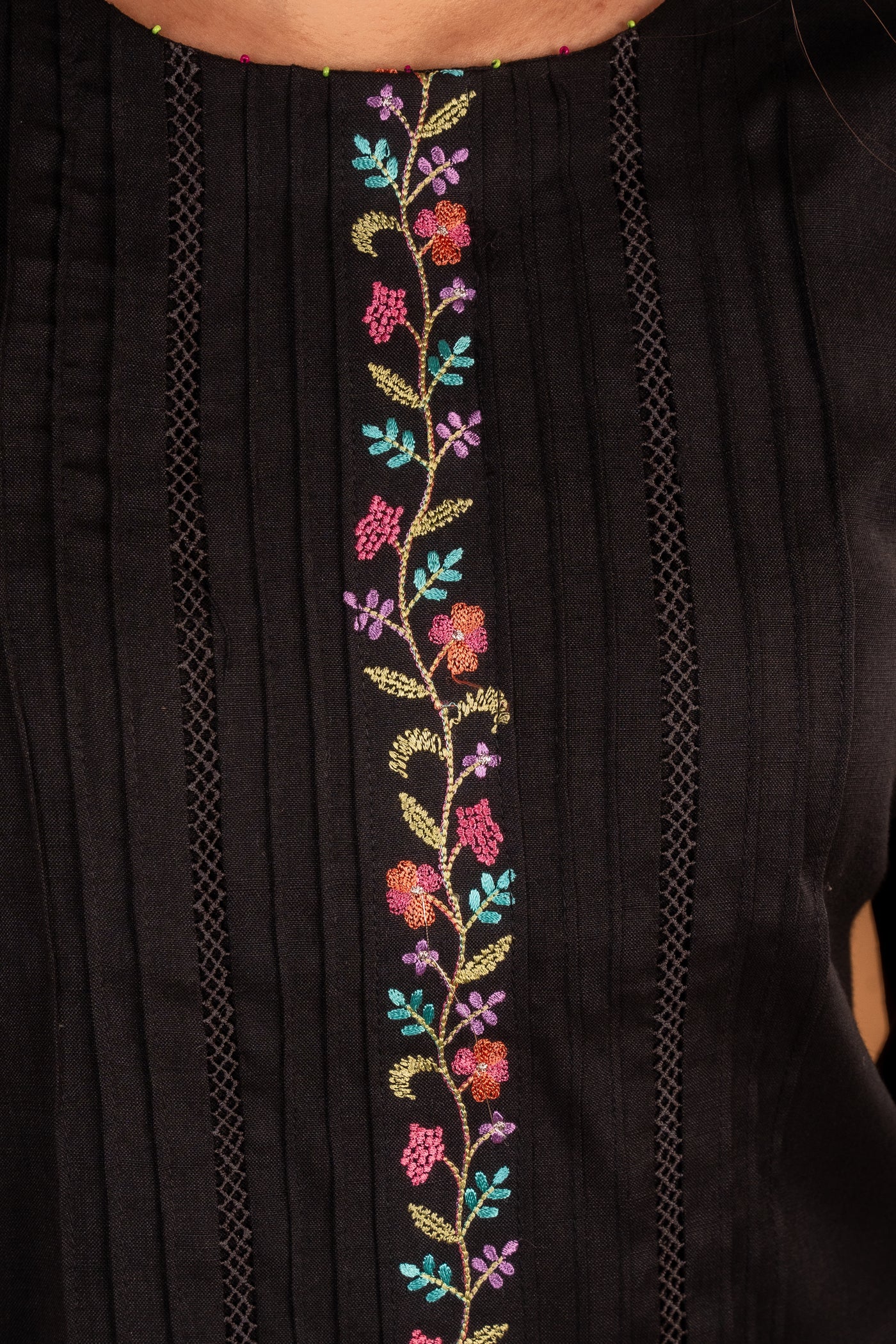 Black Embroidery Co-ord set with Multicolour thread embroidery