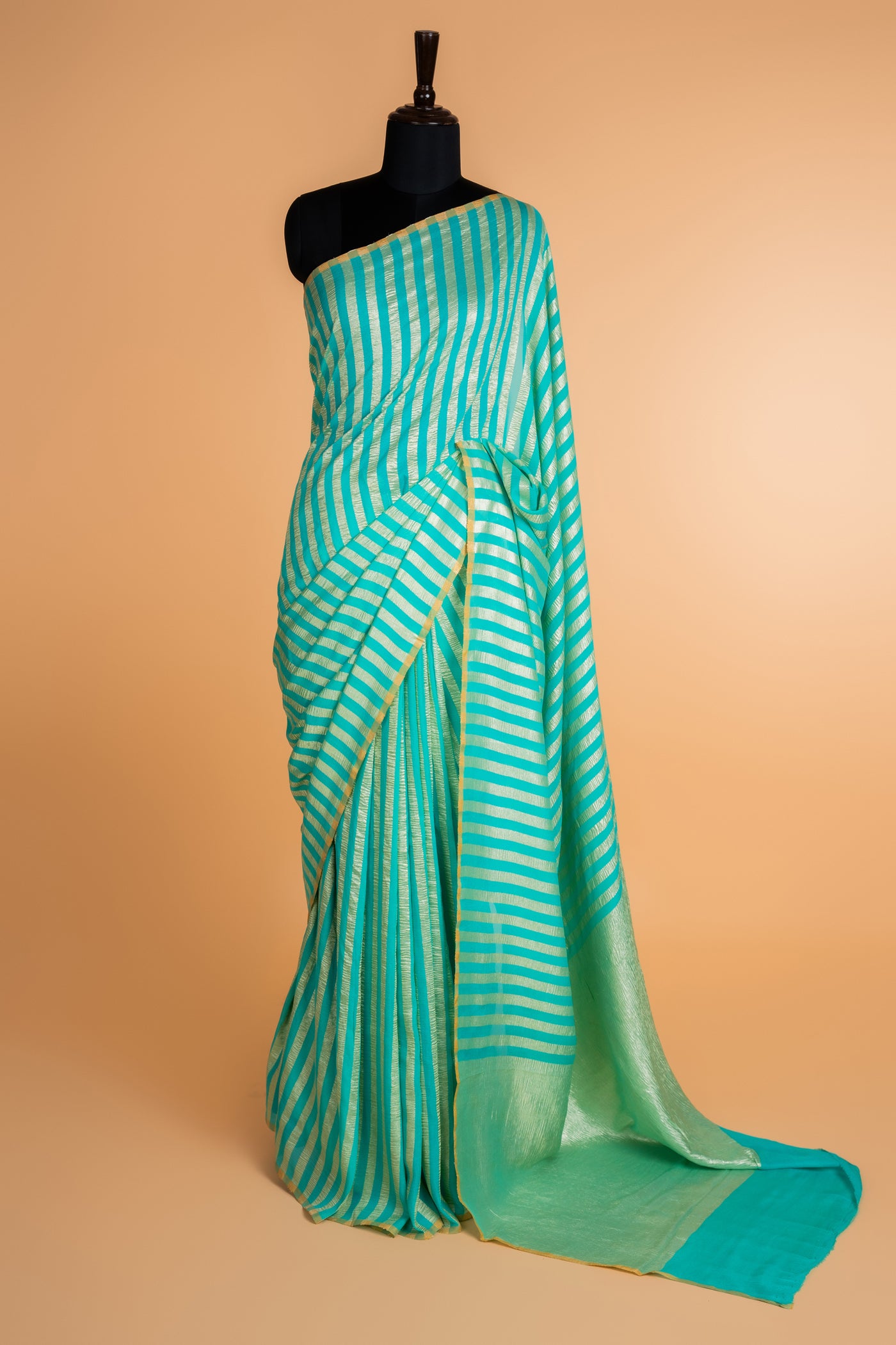 Turquoise Zari Striped Munga Silk Saree
(RTS)