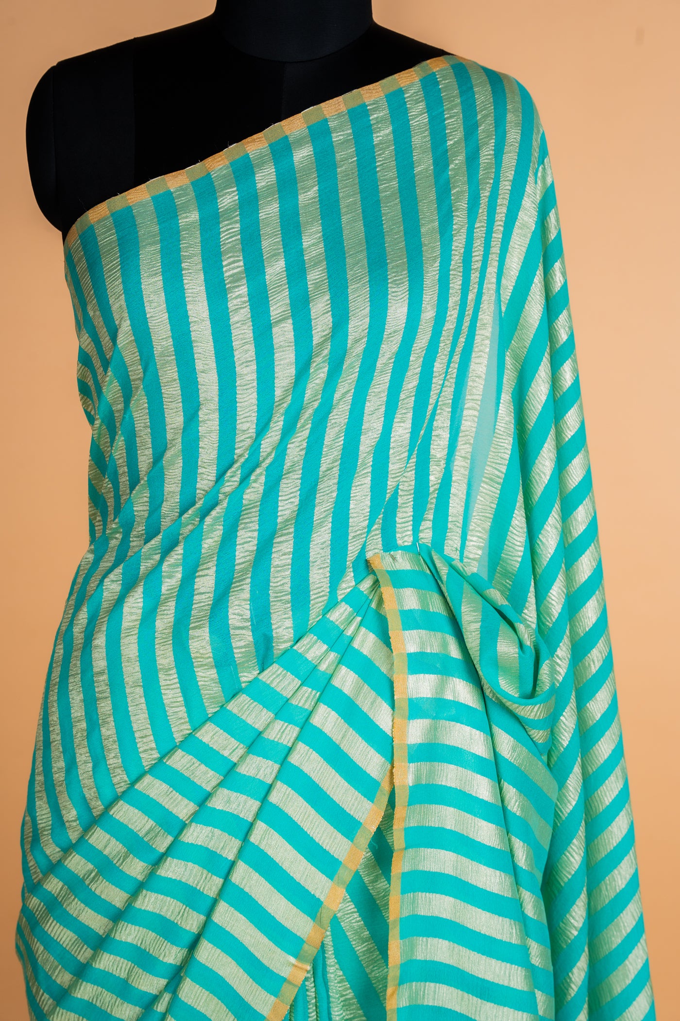 Turquoise Zari Striped Munga Silk Saree
(RTS)