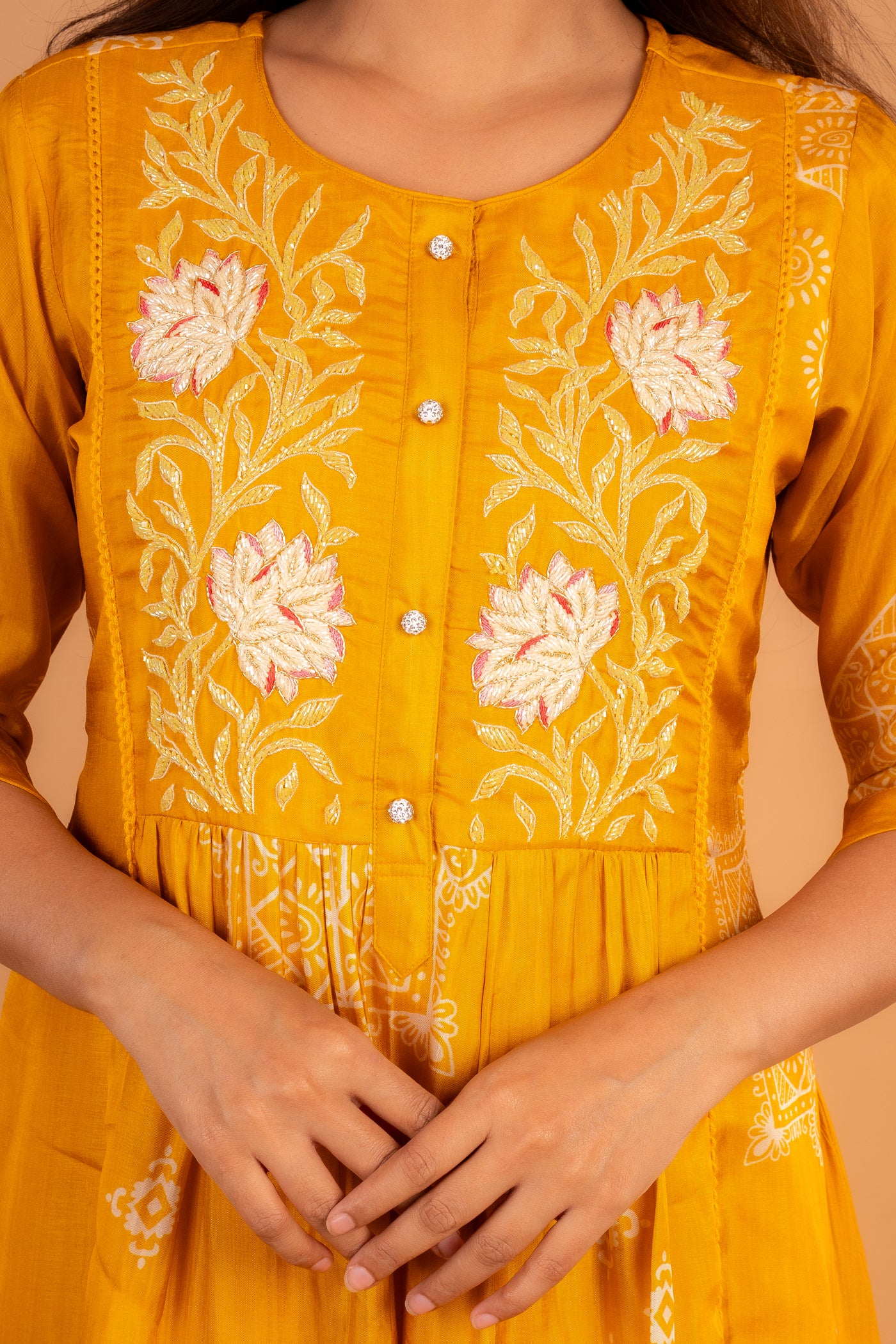 Mustard Embroidered Muslin Kurti