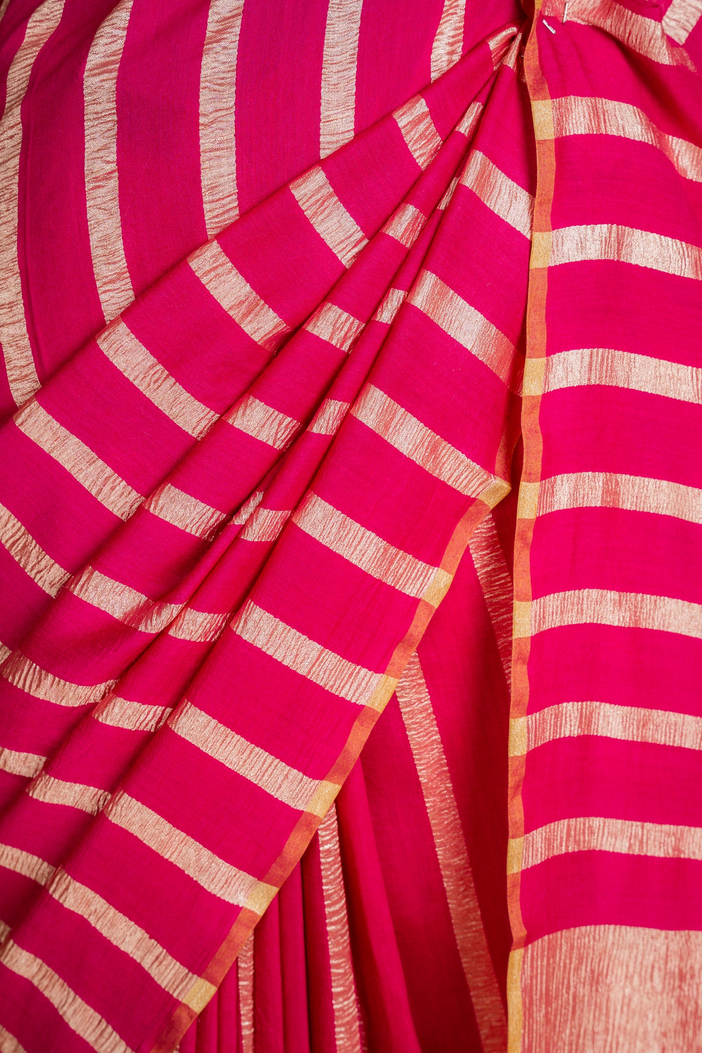 Magenta Munga Silk Saree with Silver Zari Stripes & Tissue Pallu (RTS)