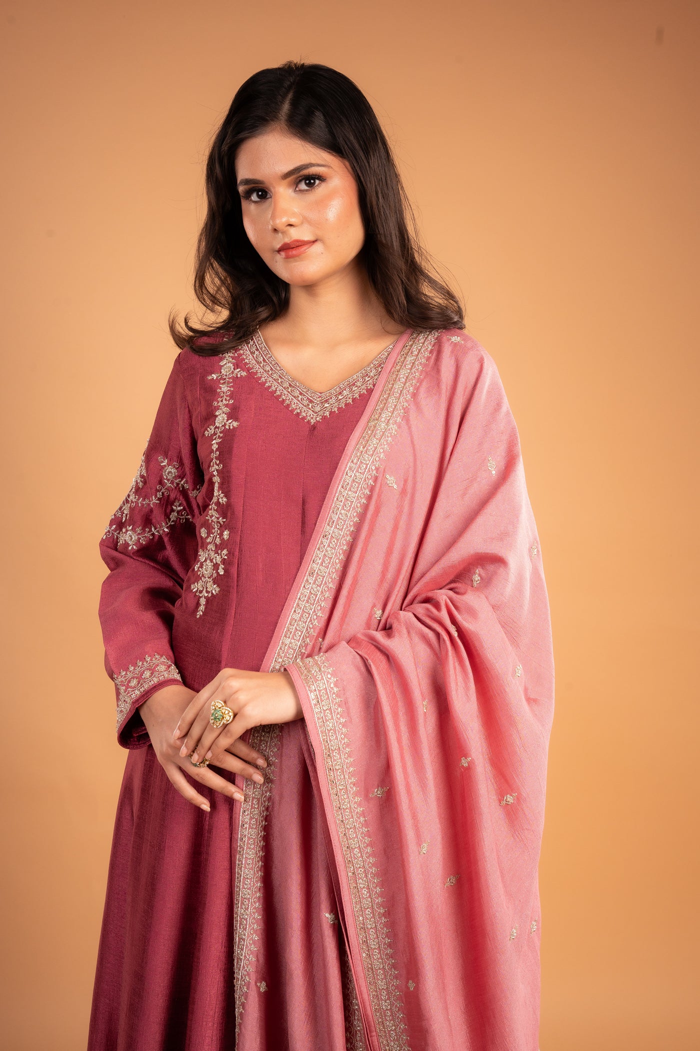 Pink Raw Silk Embroidery Anarkali