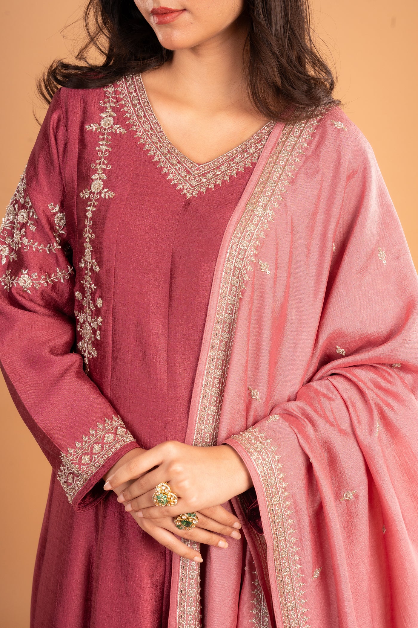 Pink Raw Silk Embroidery Anarkali