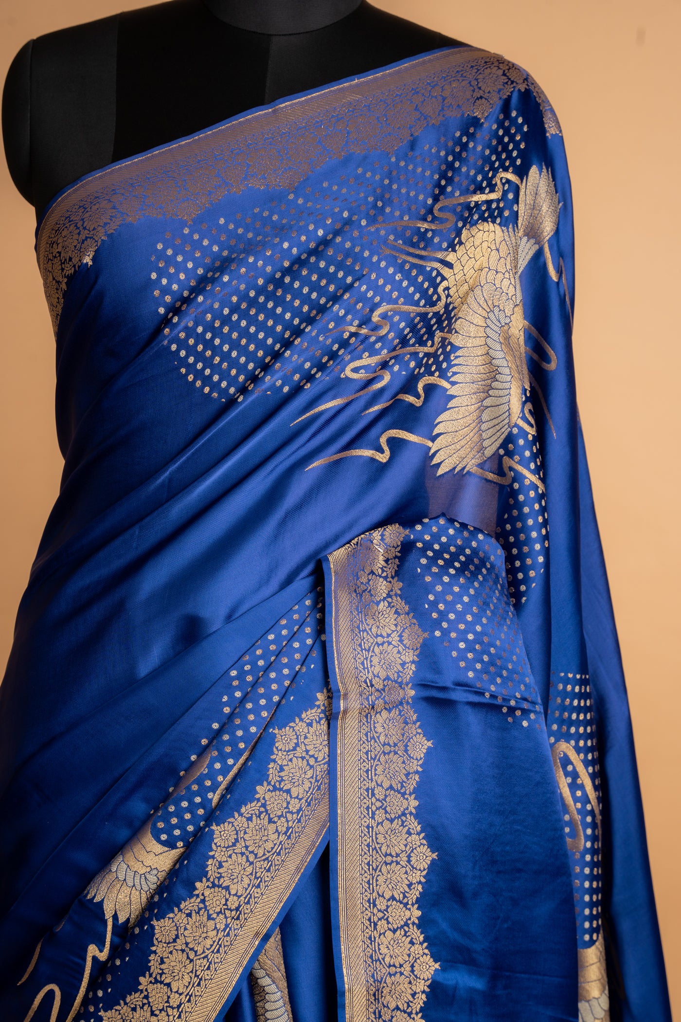 Royal Blue Satin Mashru silk Saree (RTS)