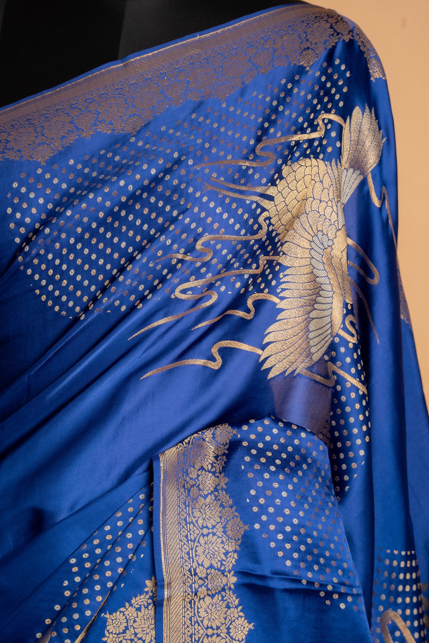 Royal Blue Satin Mashru silk Saree (RTS)