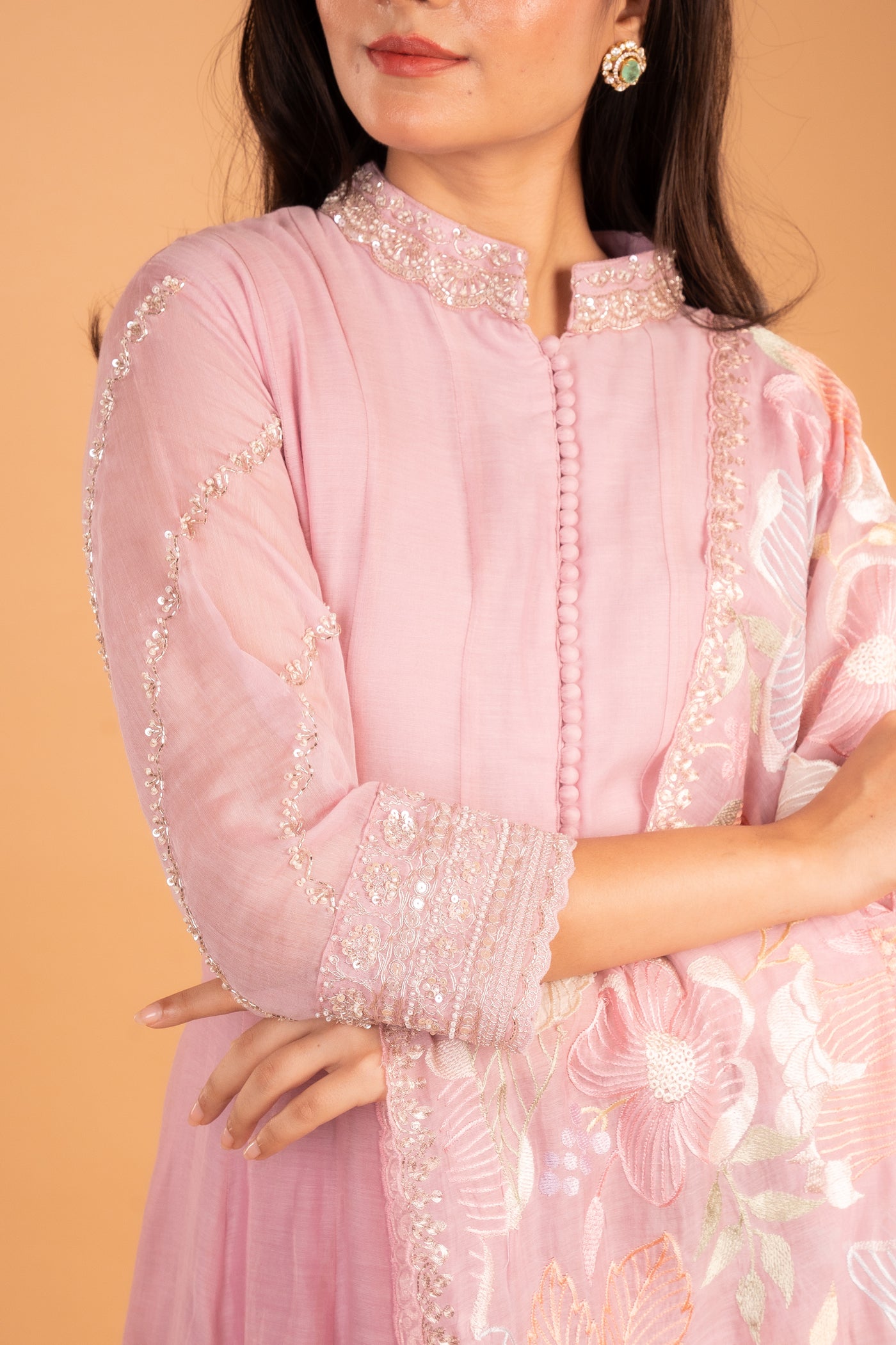 Pink Mul Chanderi Anarkali with a Heavy all over Dupatta