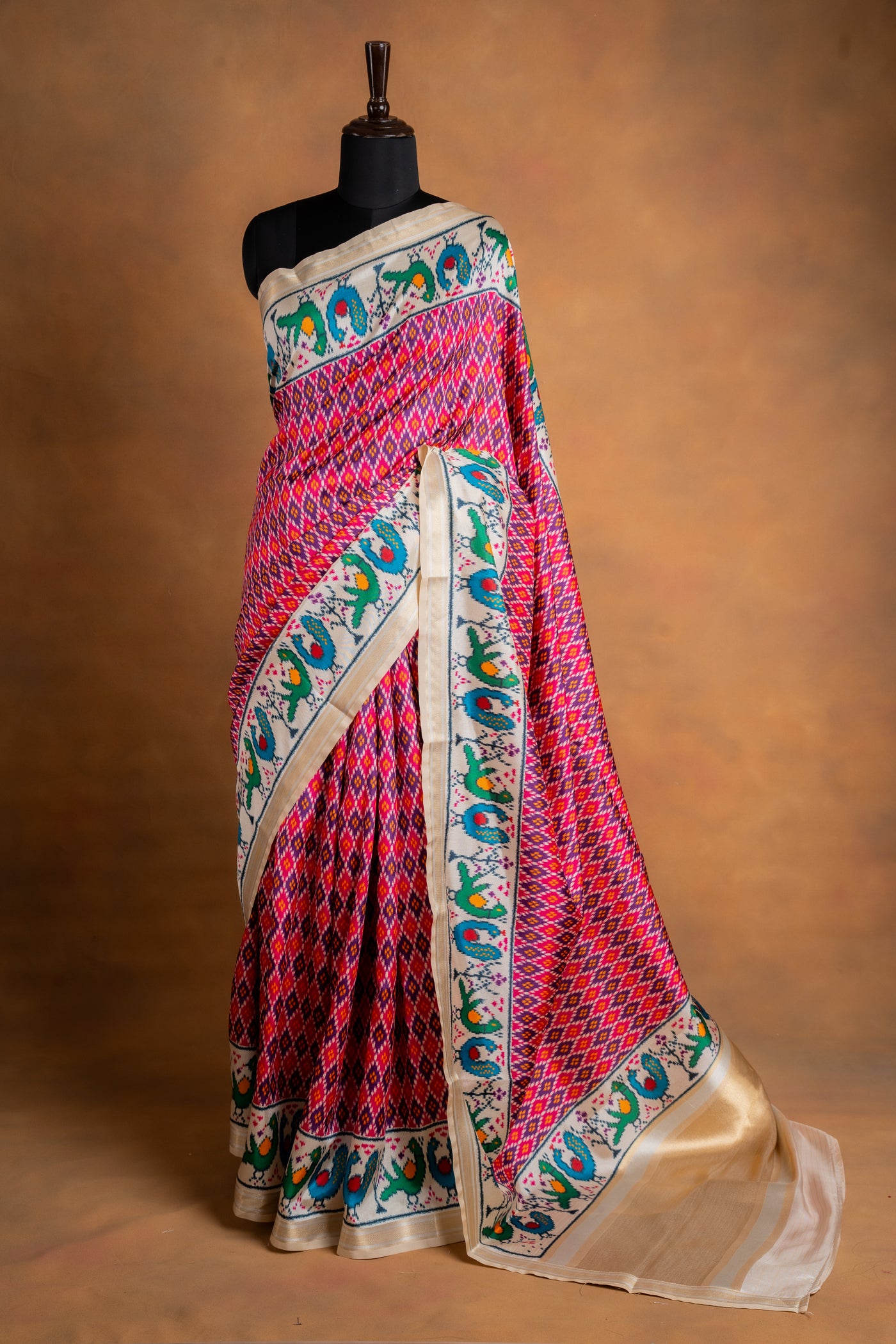 Handwoven Patola Silk Saree with Paithani-Style Border (RTS)