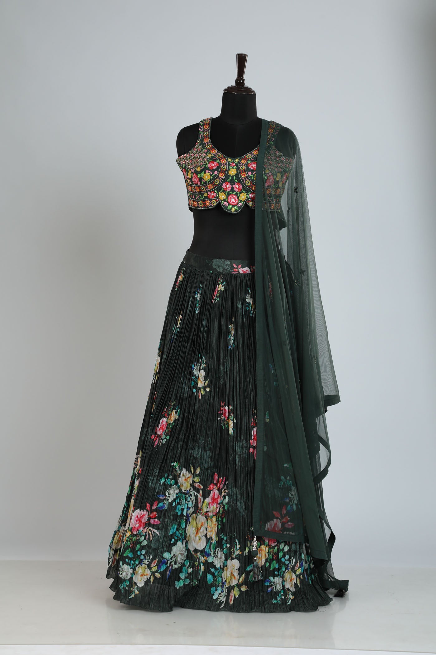 Printed lehanga with stiched blouse.