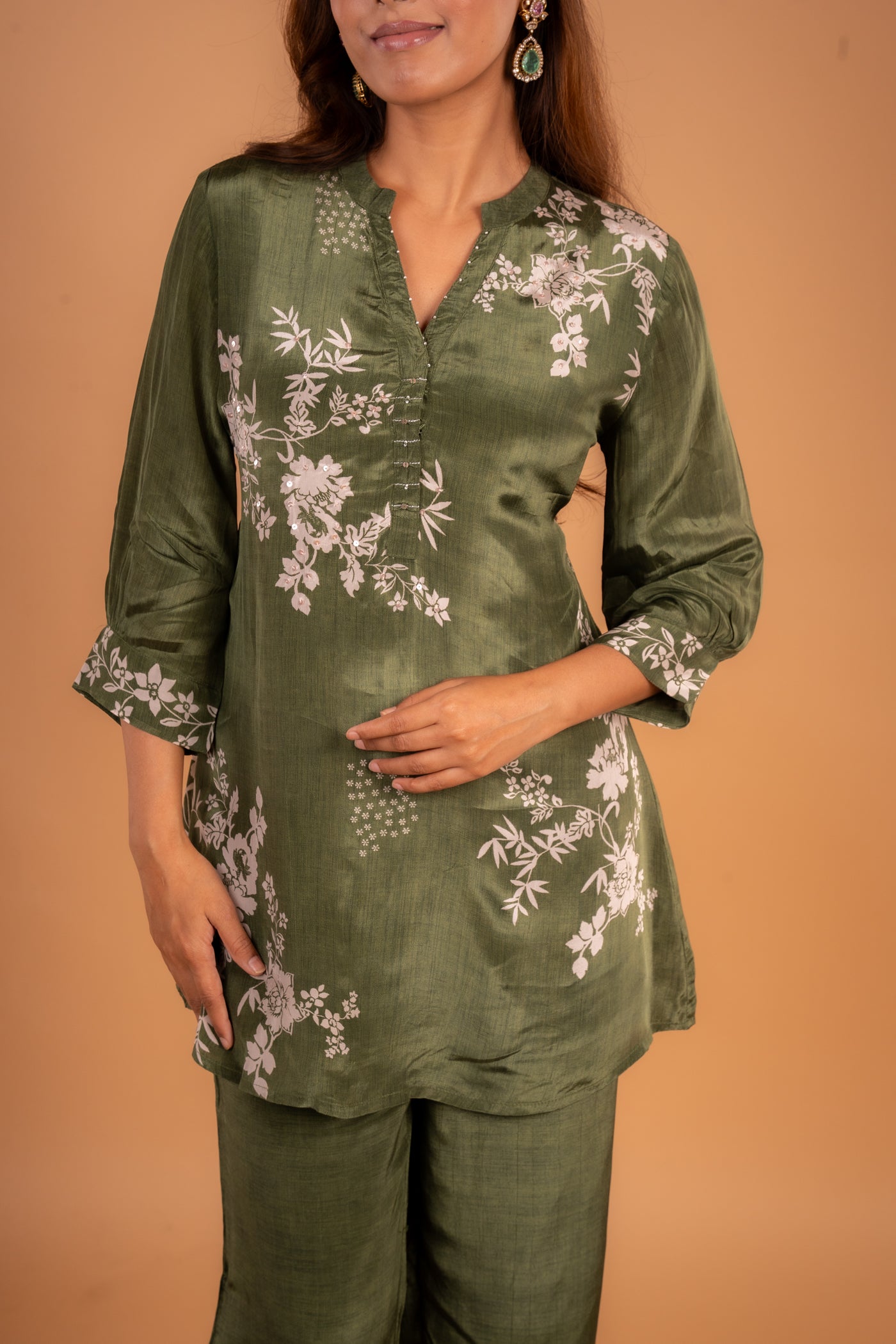 Green Floral Embroidered co-ord set