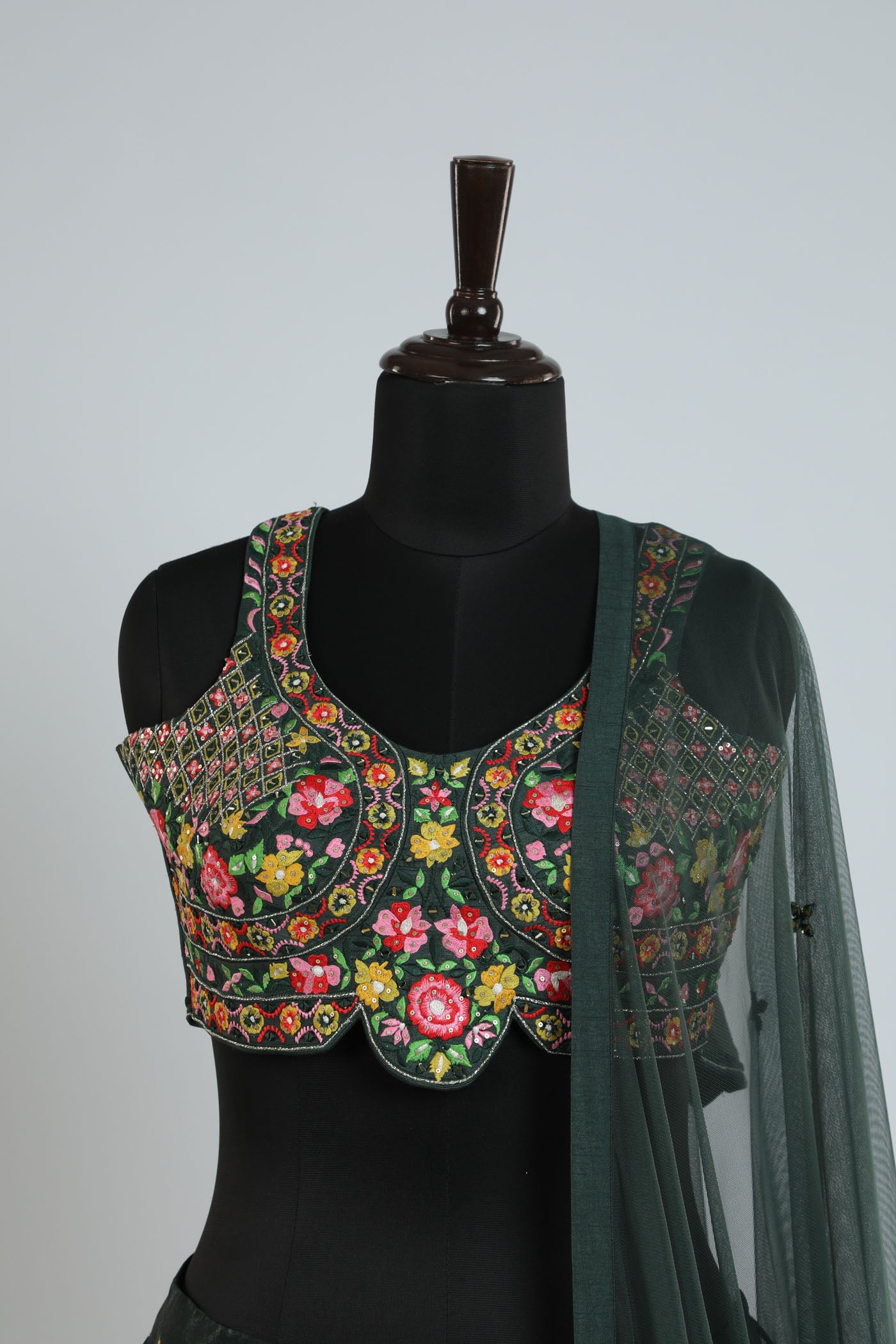 Printed lehanga with stiched blouse.