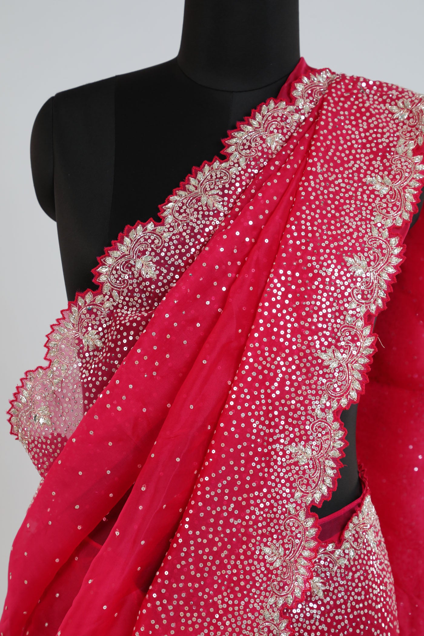 Organza saree with readymade blouse.