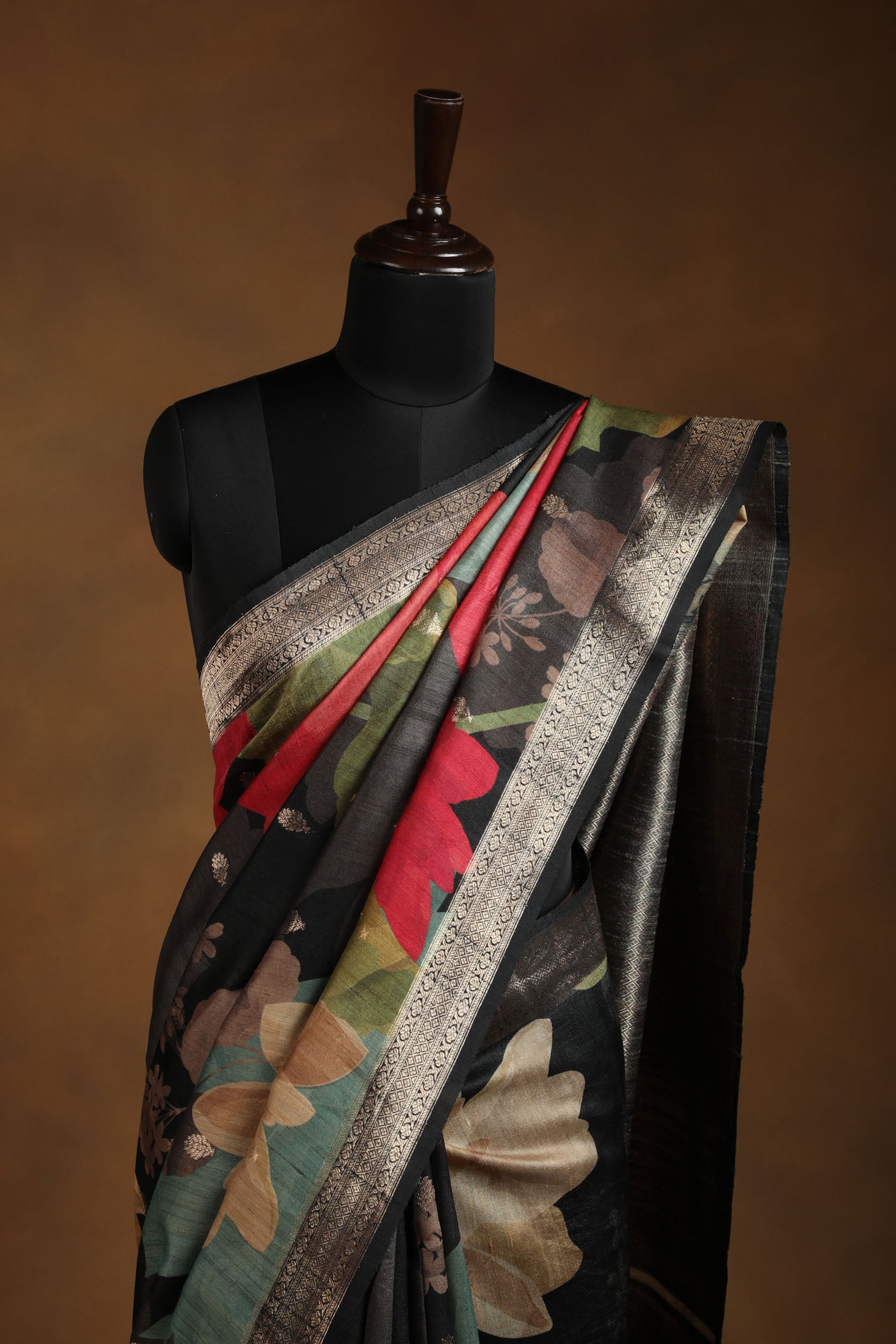 Bold Blooms: Tussar Silk Sarees with Antique Zari Borders