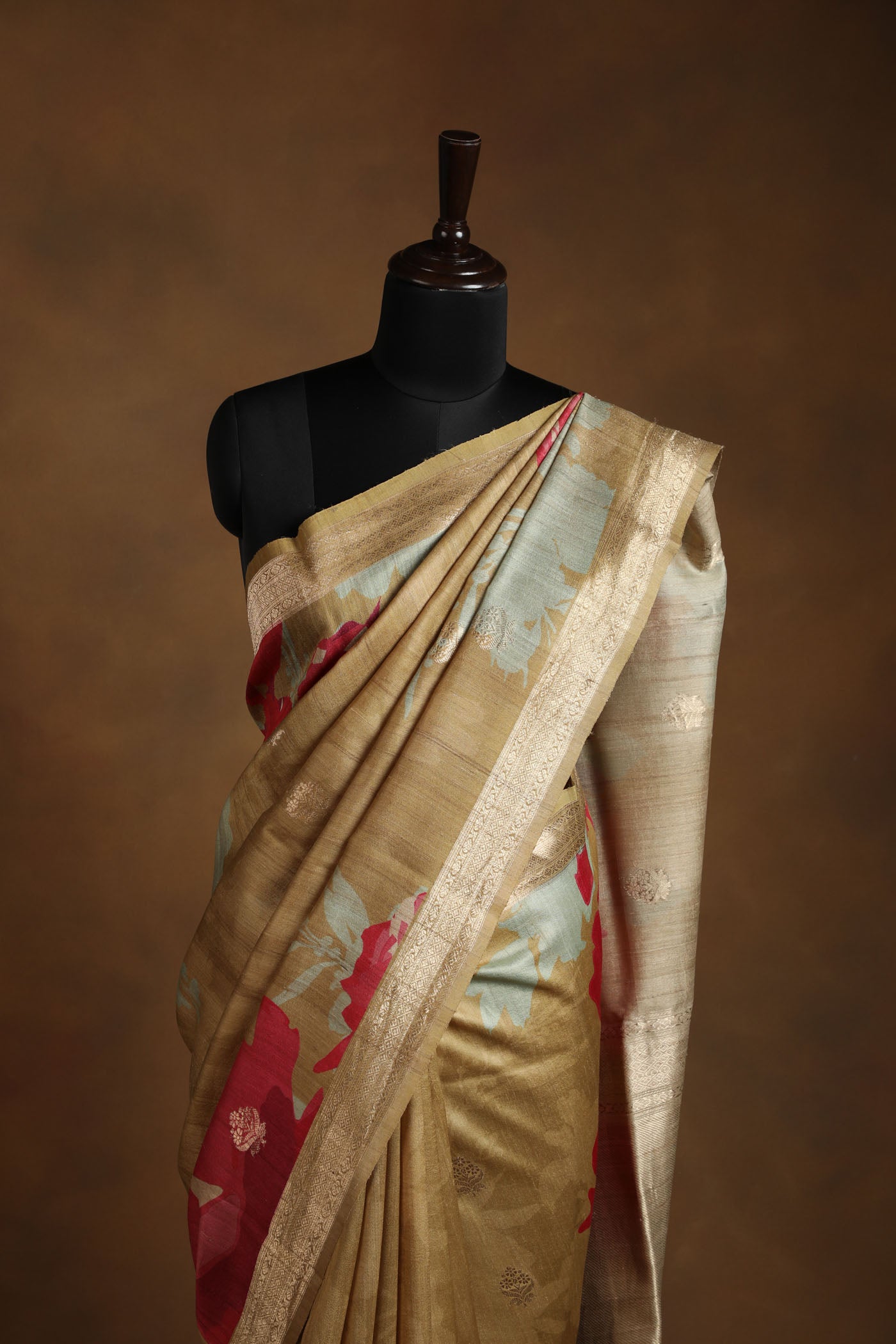 Bold Blooms: Tussar Silk Sarees with Antique Zari Borders
