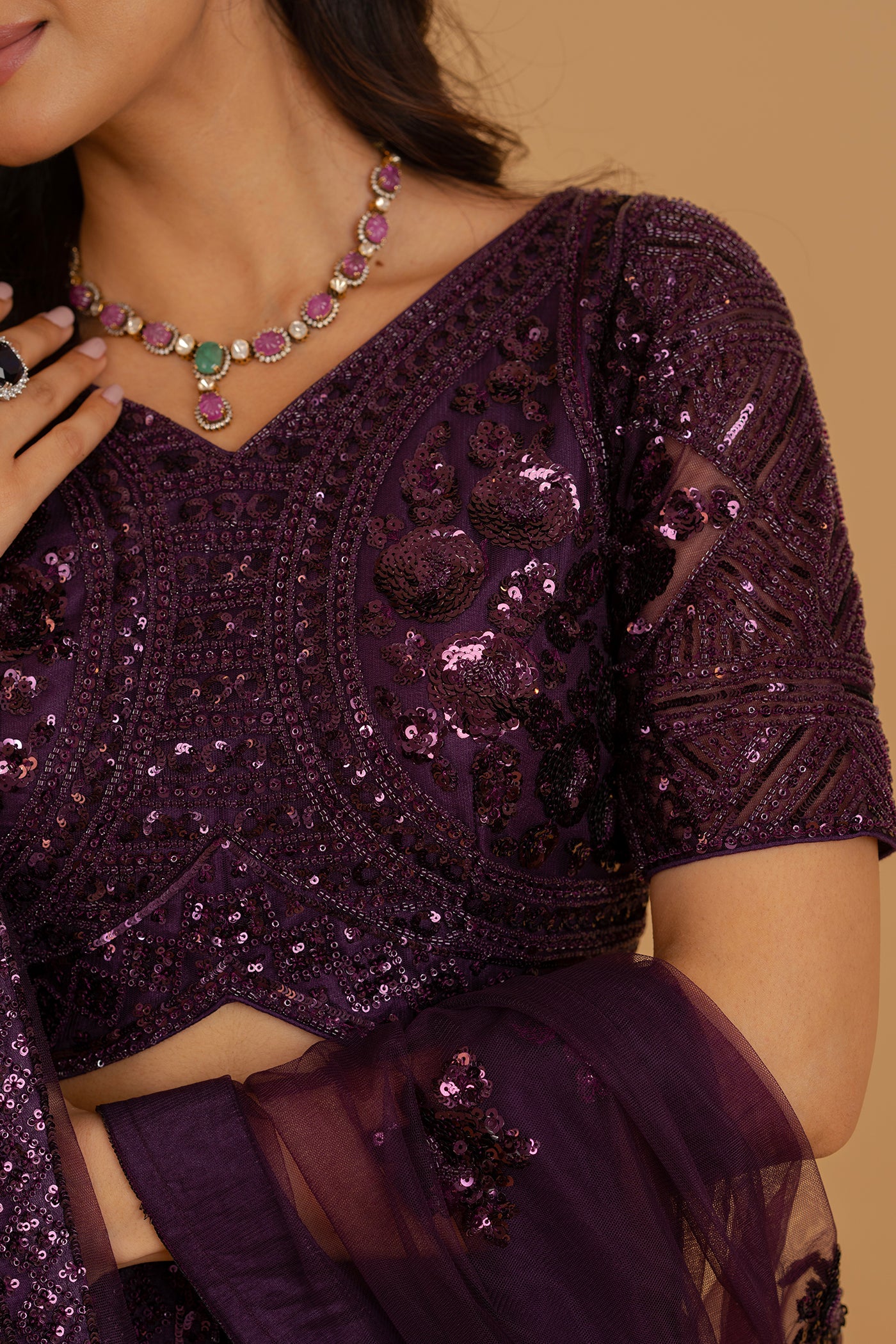 Deep purple lehenga with sequin embroidery