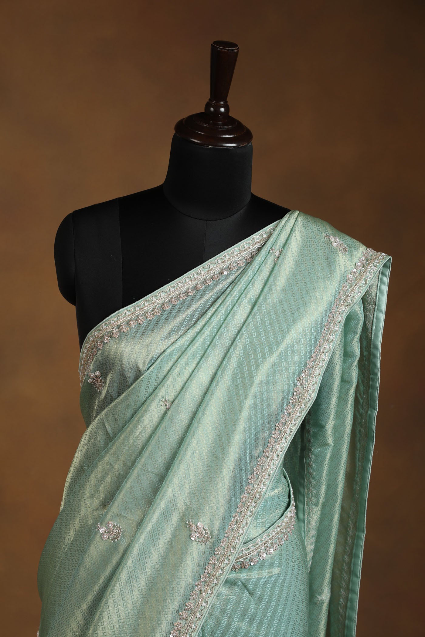 Sea Green Saree with Pearl,cutdana & Sequin Detailing