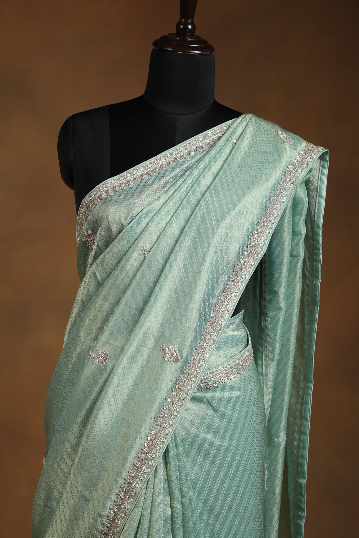 Sea Green Saree with Pearl,cutdana & Sequin Detailing
