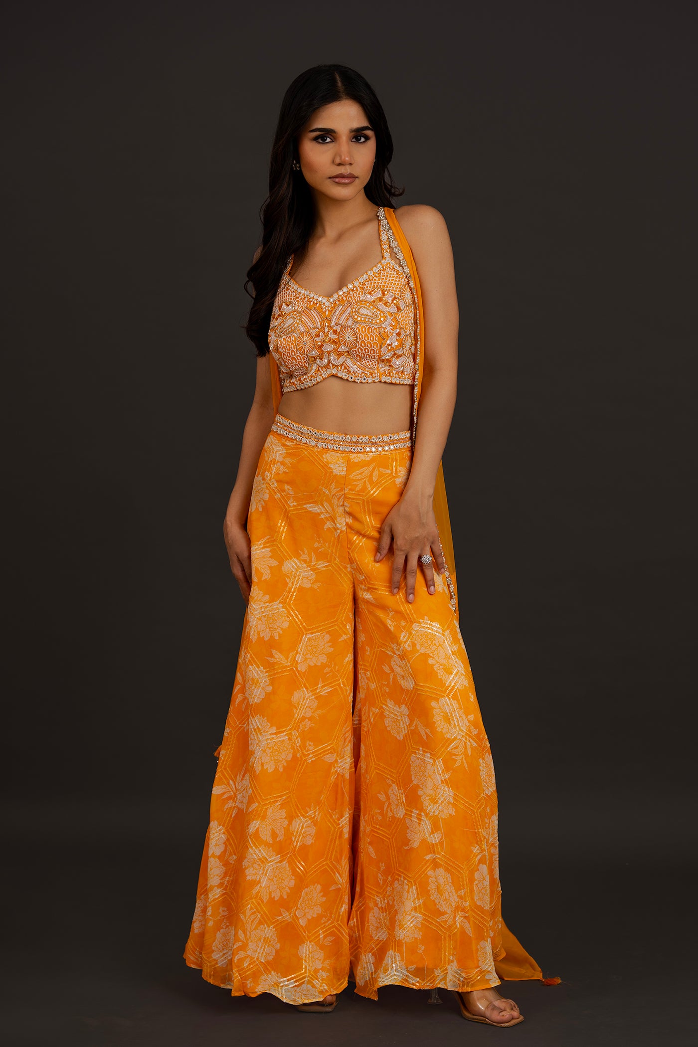 Tangerine palazzo set with cape