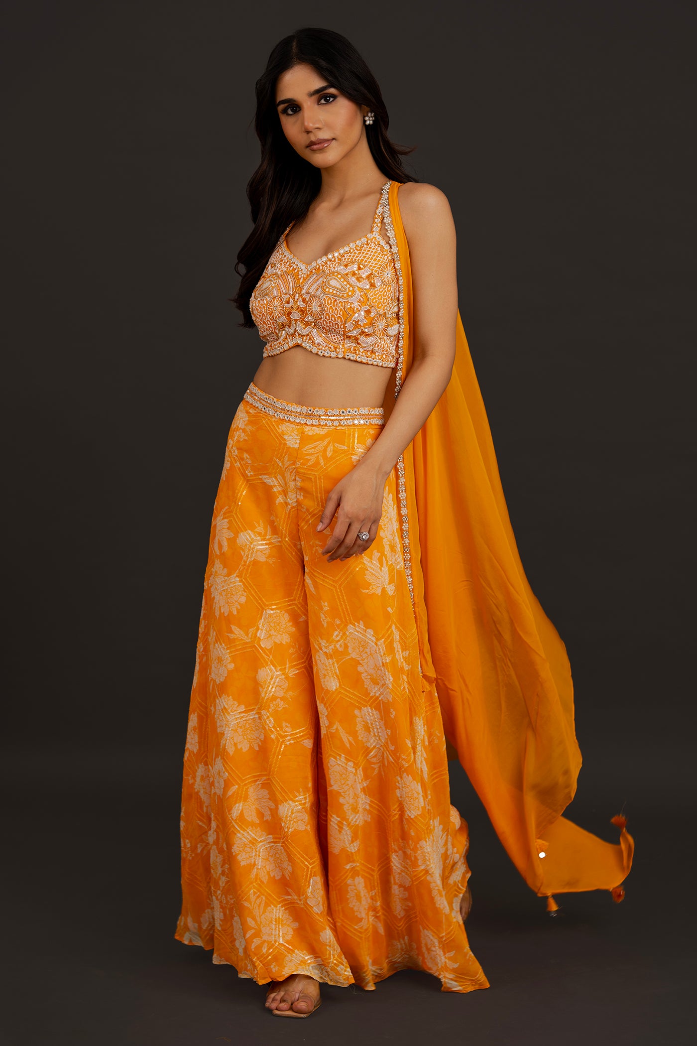 Tangerine palazzo set with cape
