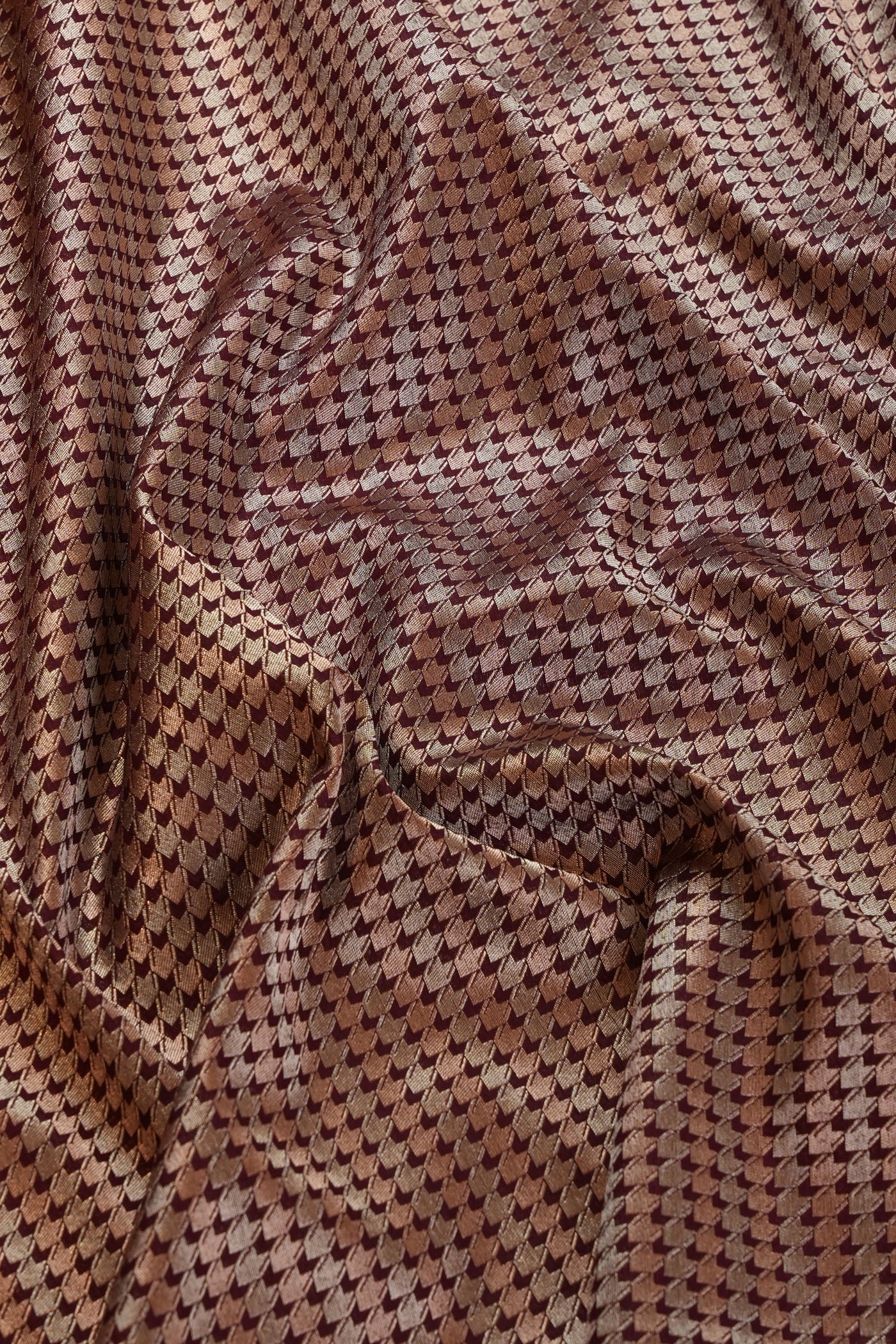 Elegant Maroon and Gold Geometric Brocade Fabric