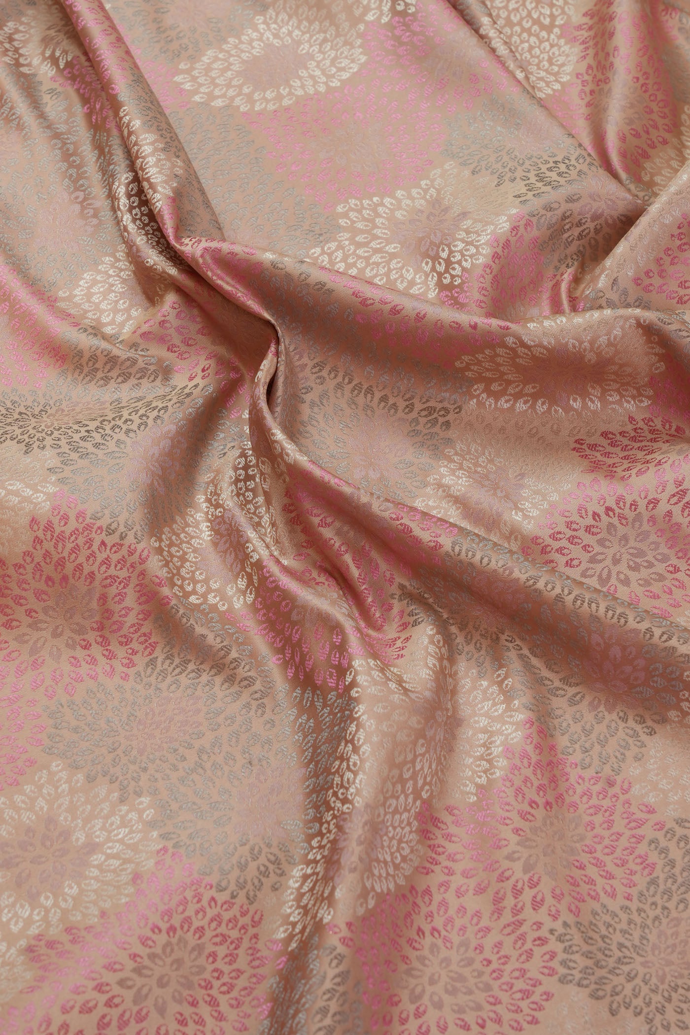 Lavender and Pink Floral Brocade Fabric with Metallic Sheen