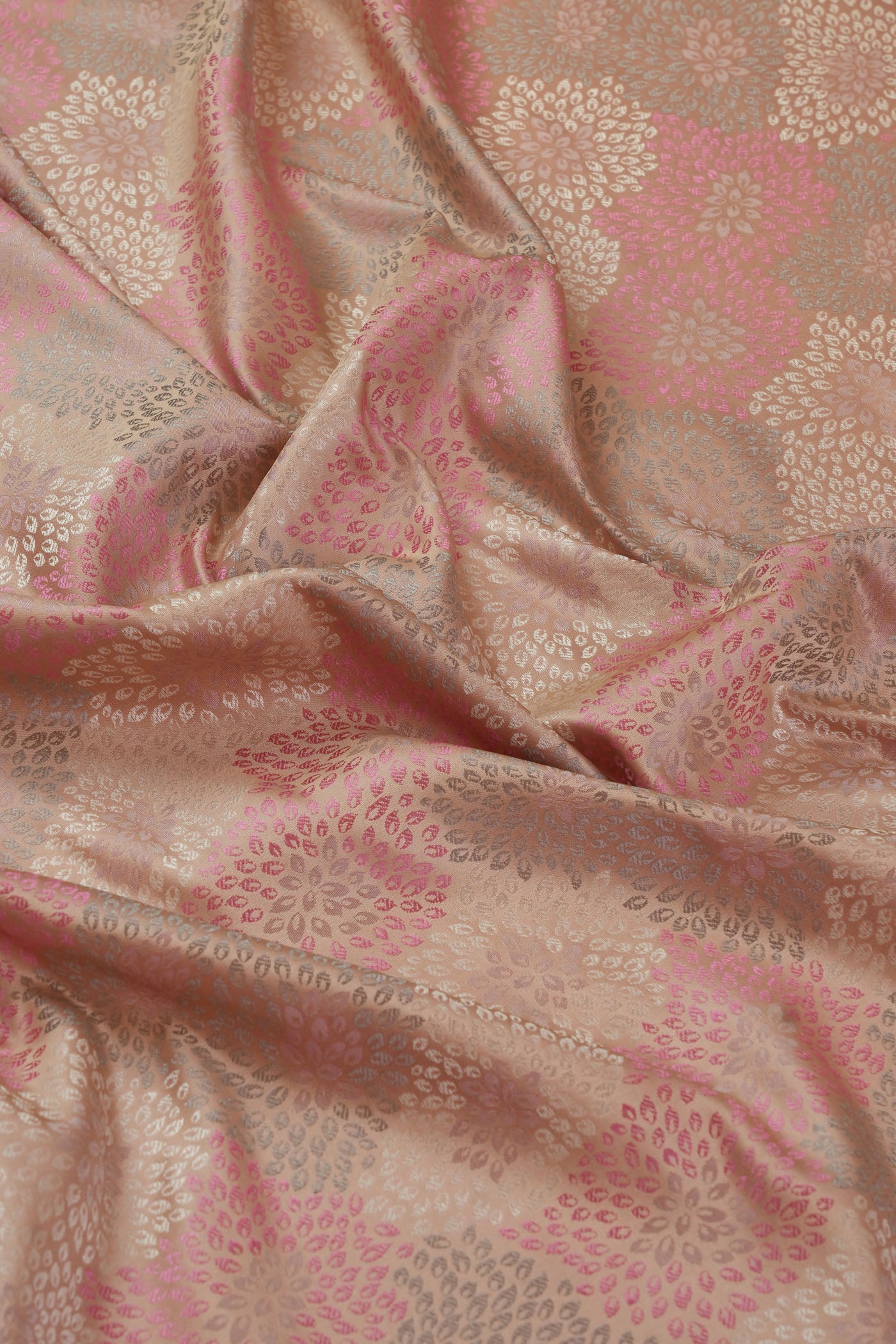 Lavender and Pink Floral Brocade Fabric with Metallic Sheen