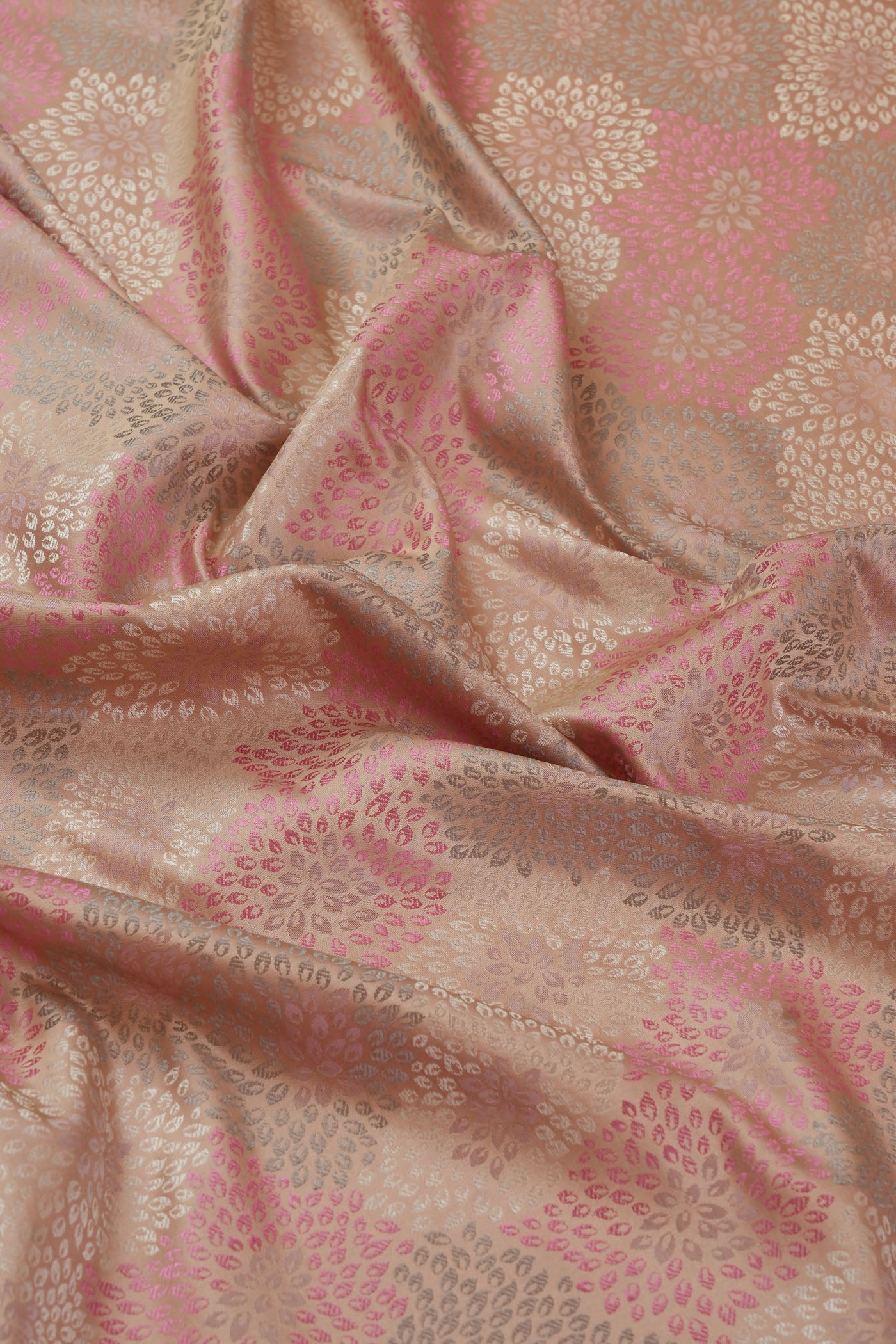 Lavender and Pink Floral Brocade Fabric with Metallic Sheen