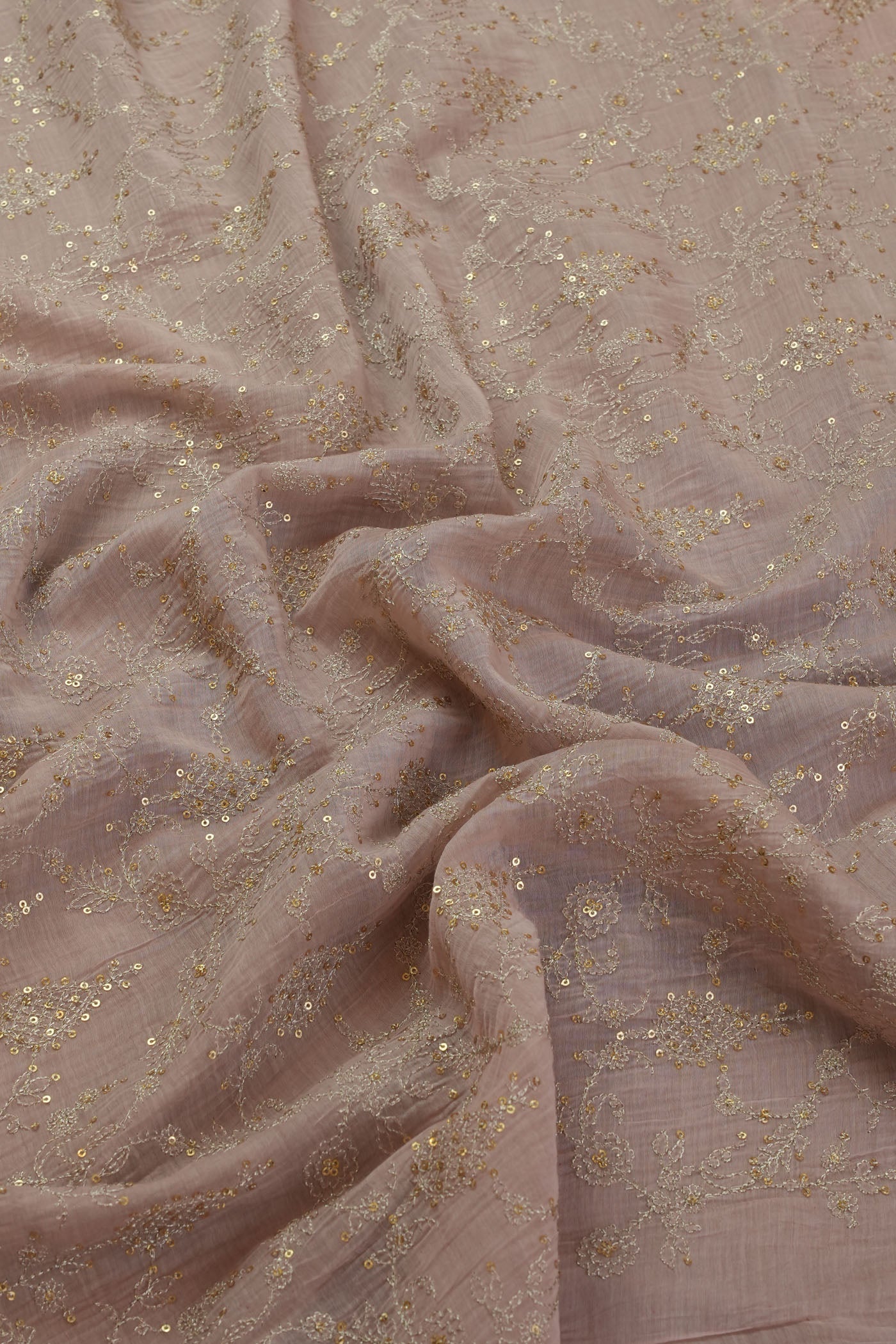 Elegant Pink and Gold Embroidered Fabric.