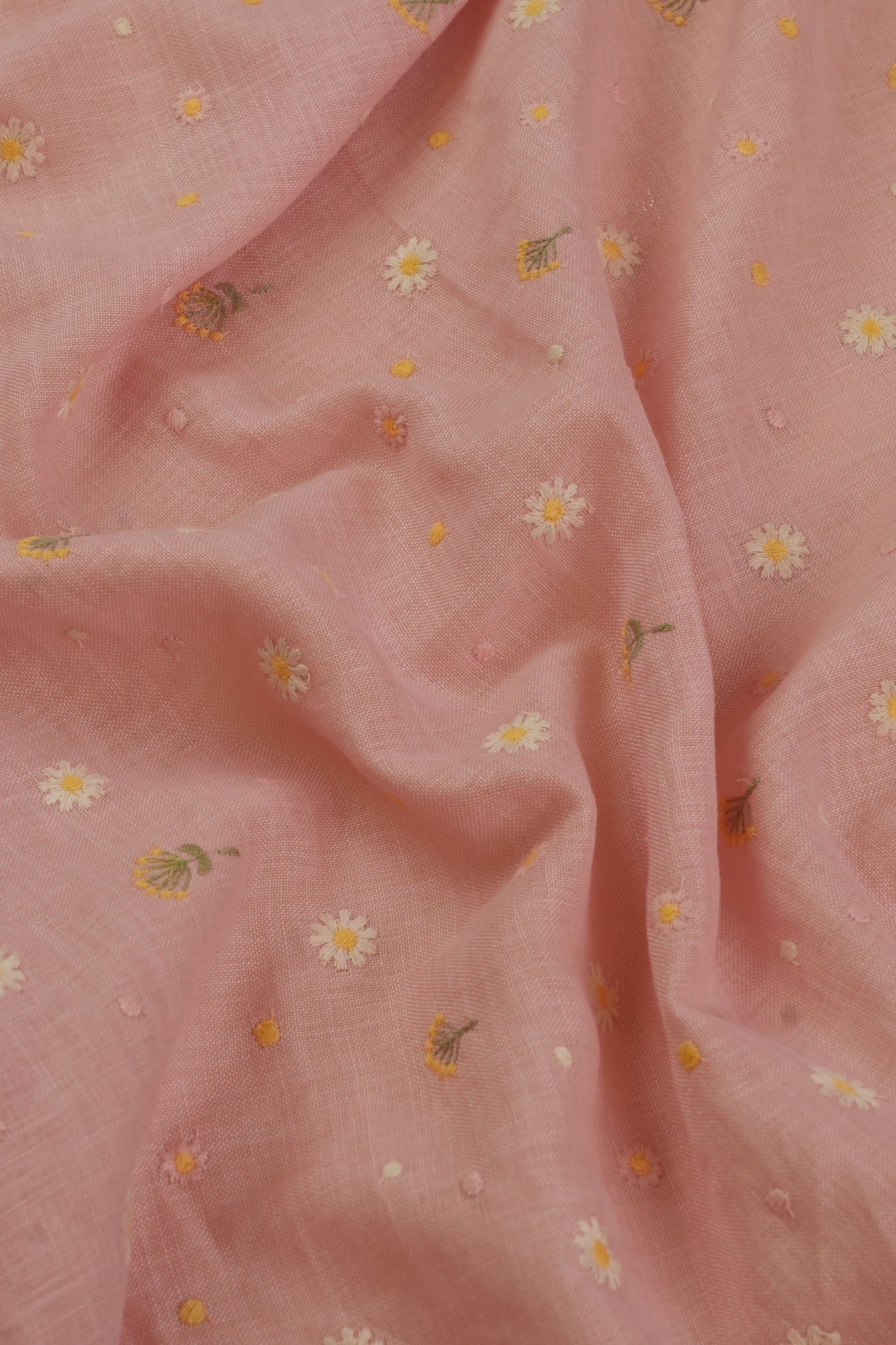 Delicate Floral Embroidered Pink Fabric.