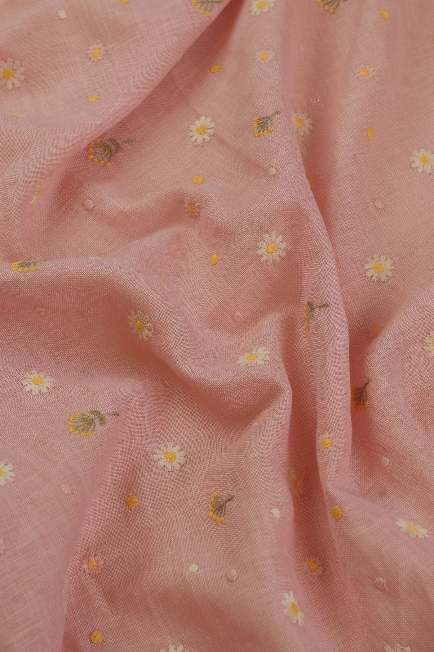 Delicate Floral Embroidered Pink Fabric.
