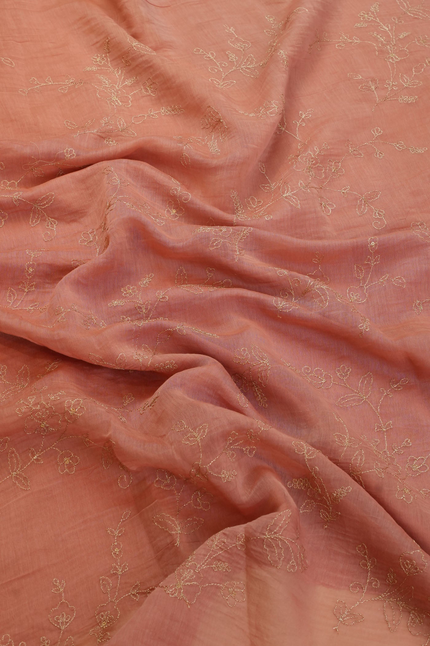 Elegant Peach Floral Embroidered Fabric.