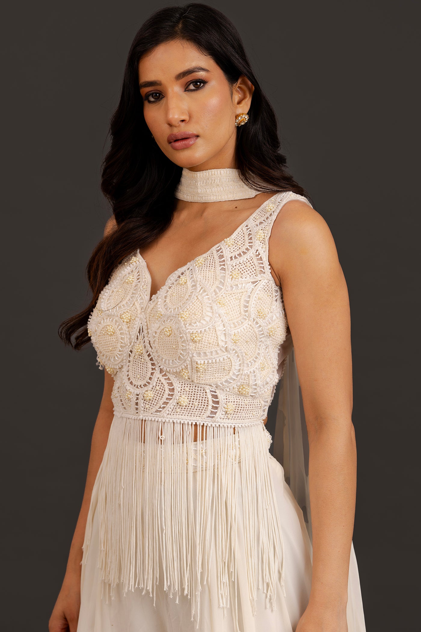 White crochet palazzo set with dupatta