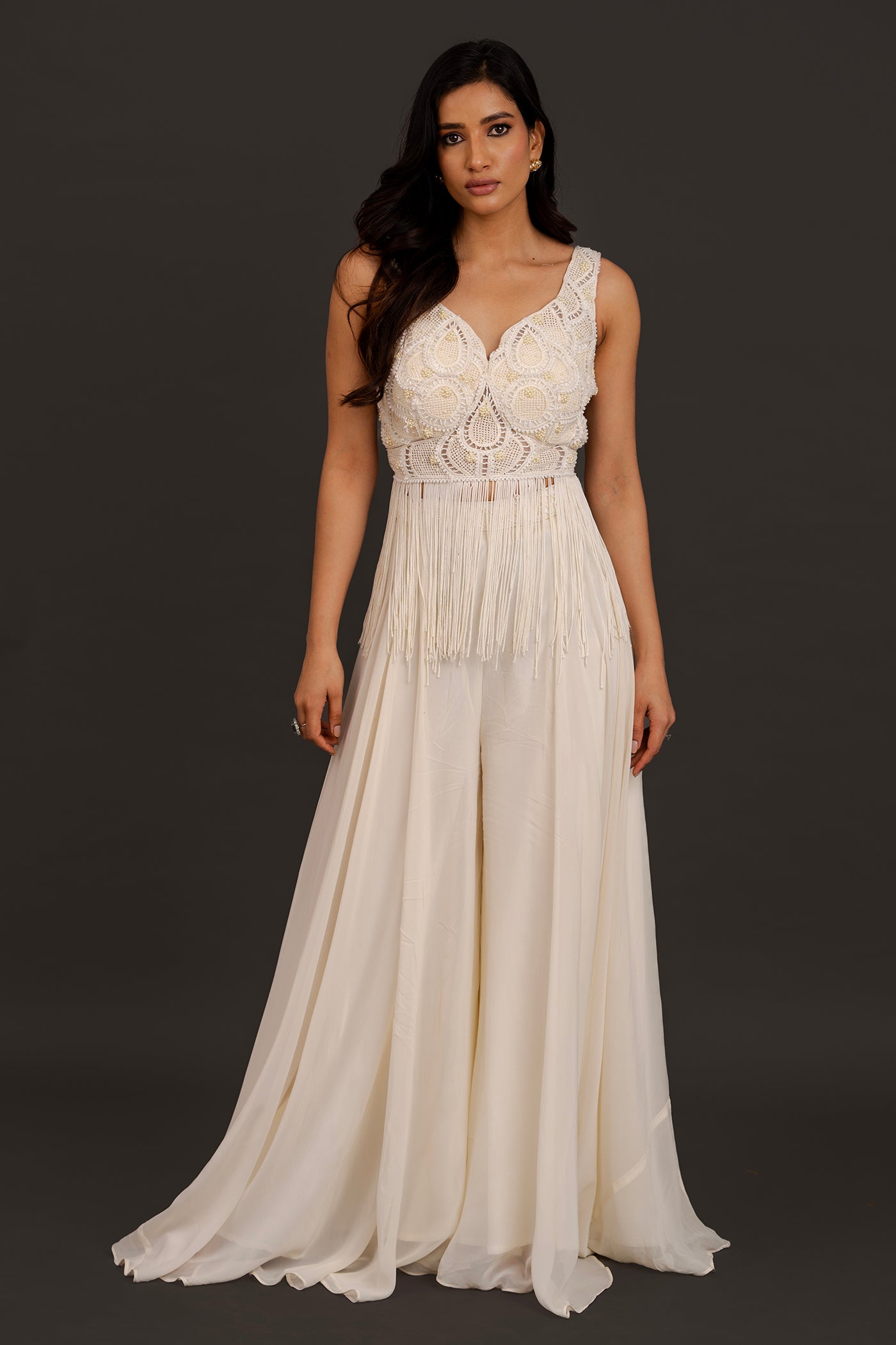 White crochet palazzo set with dupatta