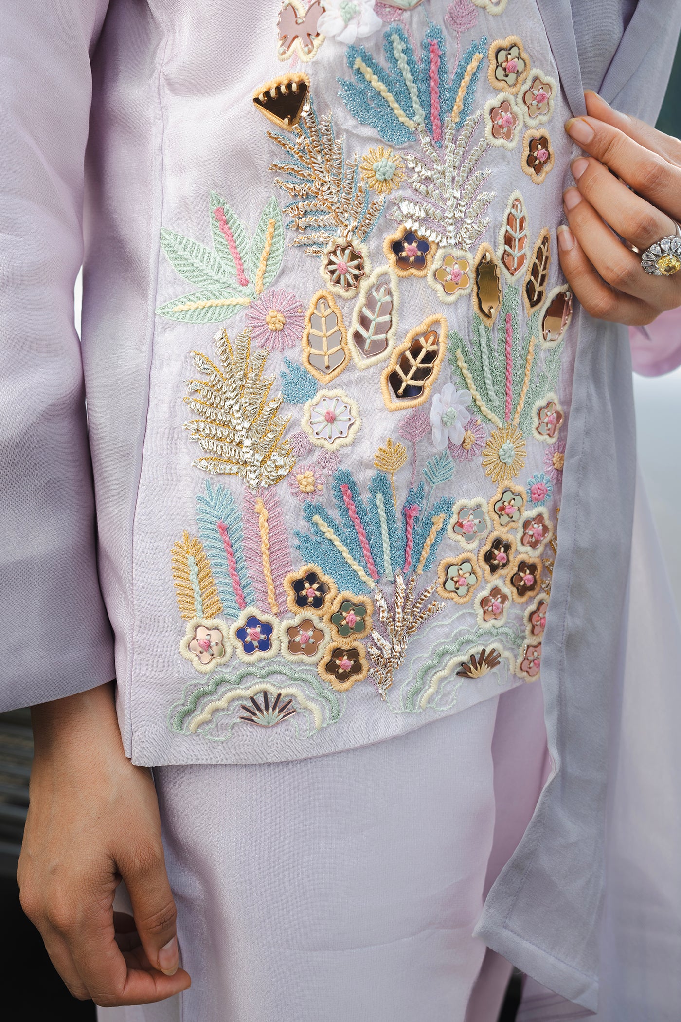 Elegant Lilac Embroidered Three-Piece Readymade Set(RTS)