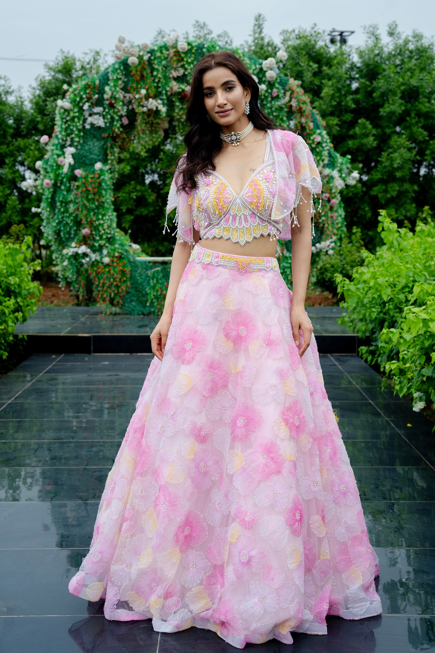 Blush Pink Floral Embroidered Ghagra Set(RTS)