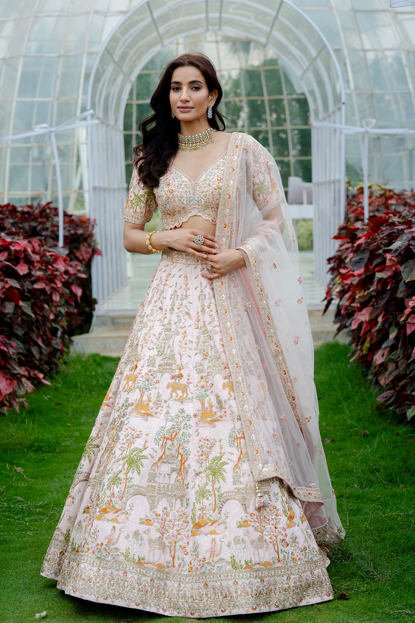 Peach Royal Heritage Embroidered Ghagra Set(RTS)