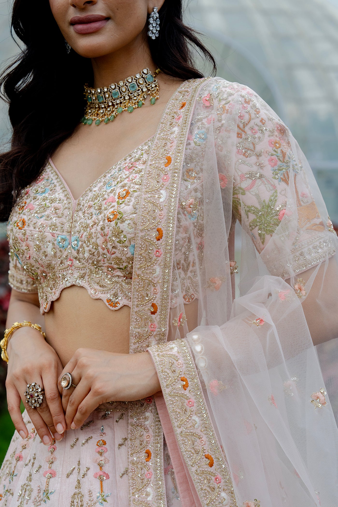 Peach Royal Heritage Embroidered Ghagra Set(RTS)