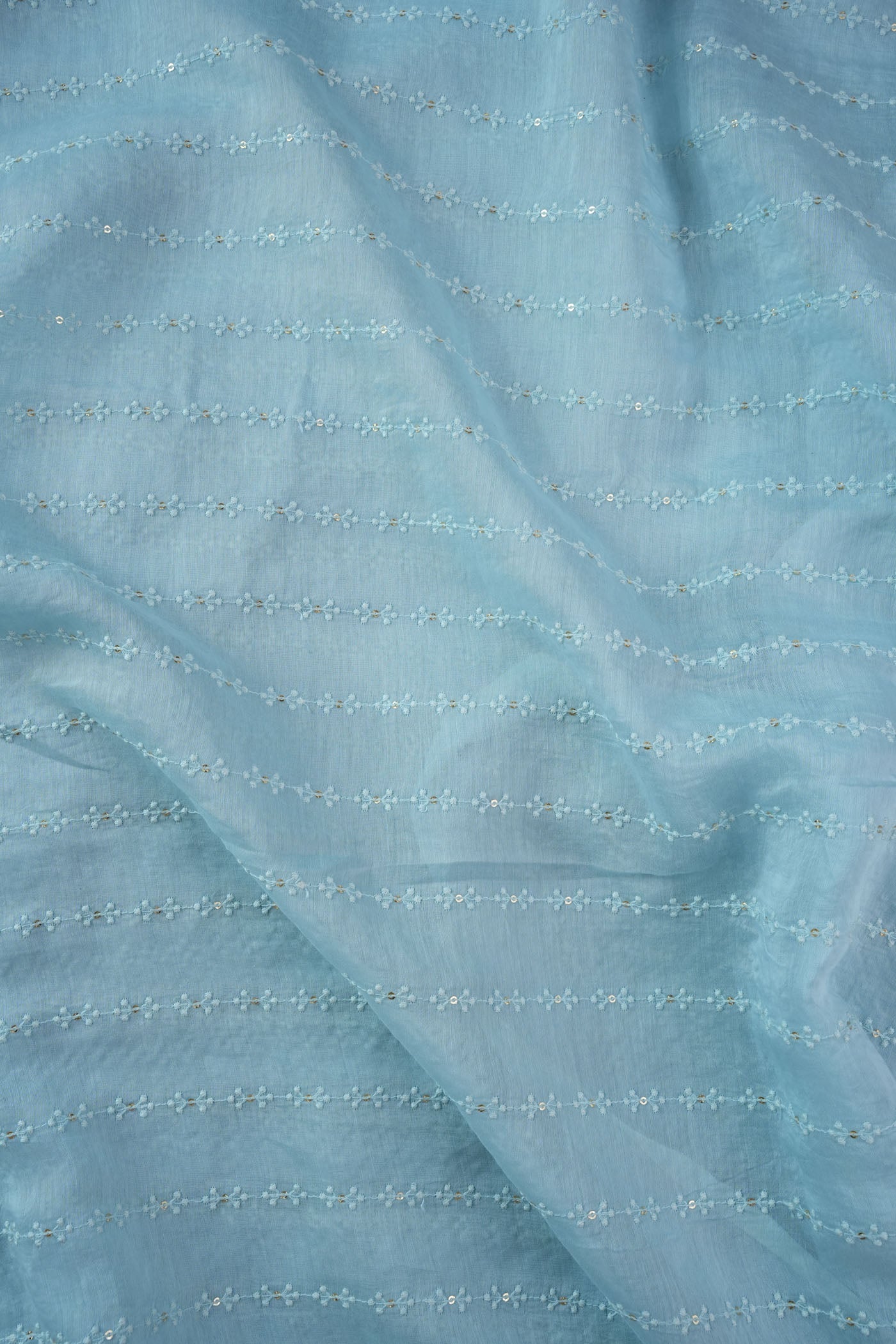 Powder Blue Fabric with Subtle Threaded Stripe Embroidery