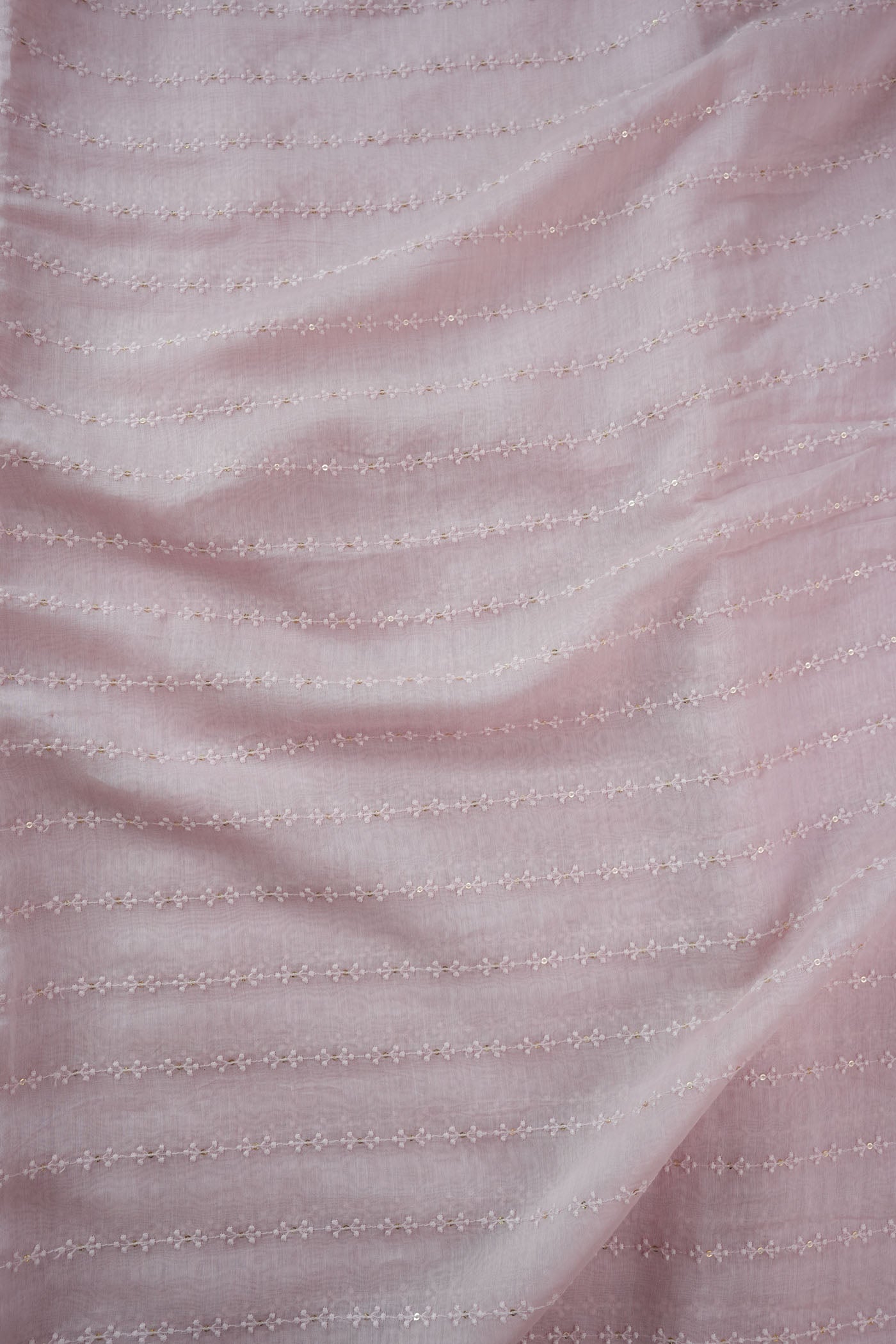Baby Pink Fabric with Subtle Threaded Stripe Embroidery
