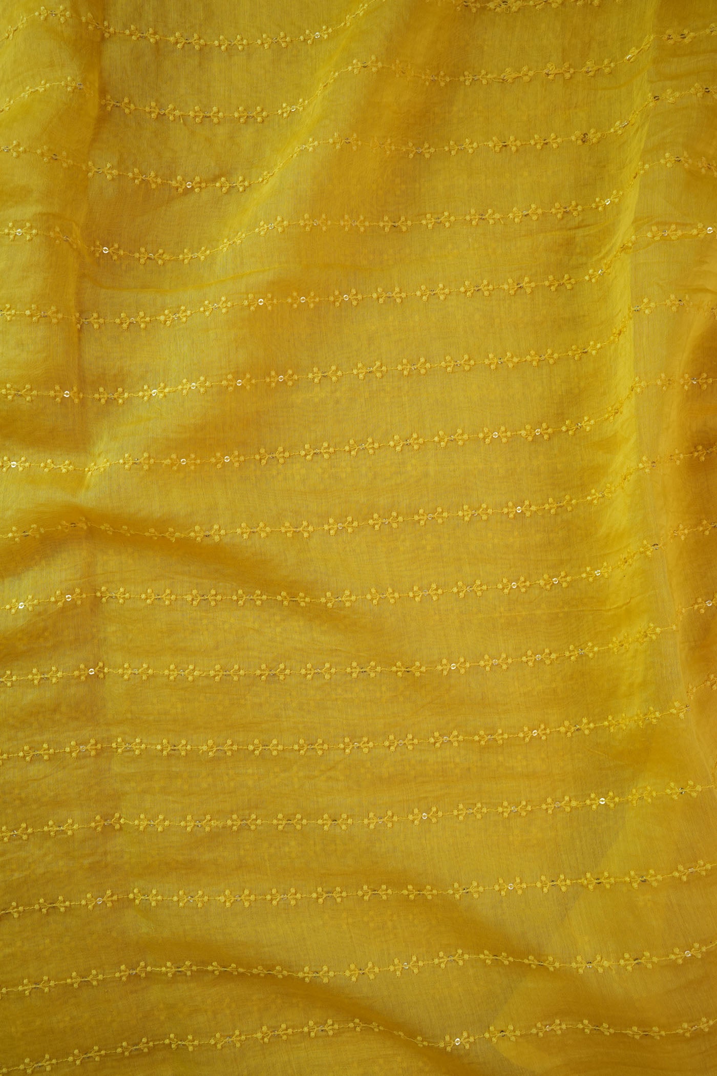 Yellow Fabric with Subtle Threaded Stripe Embroidery
