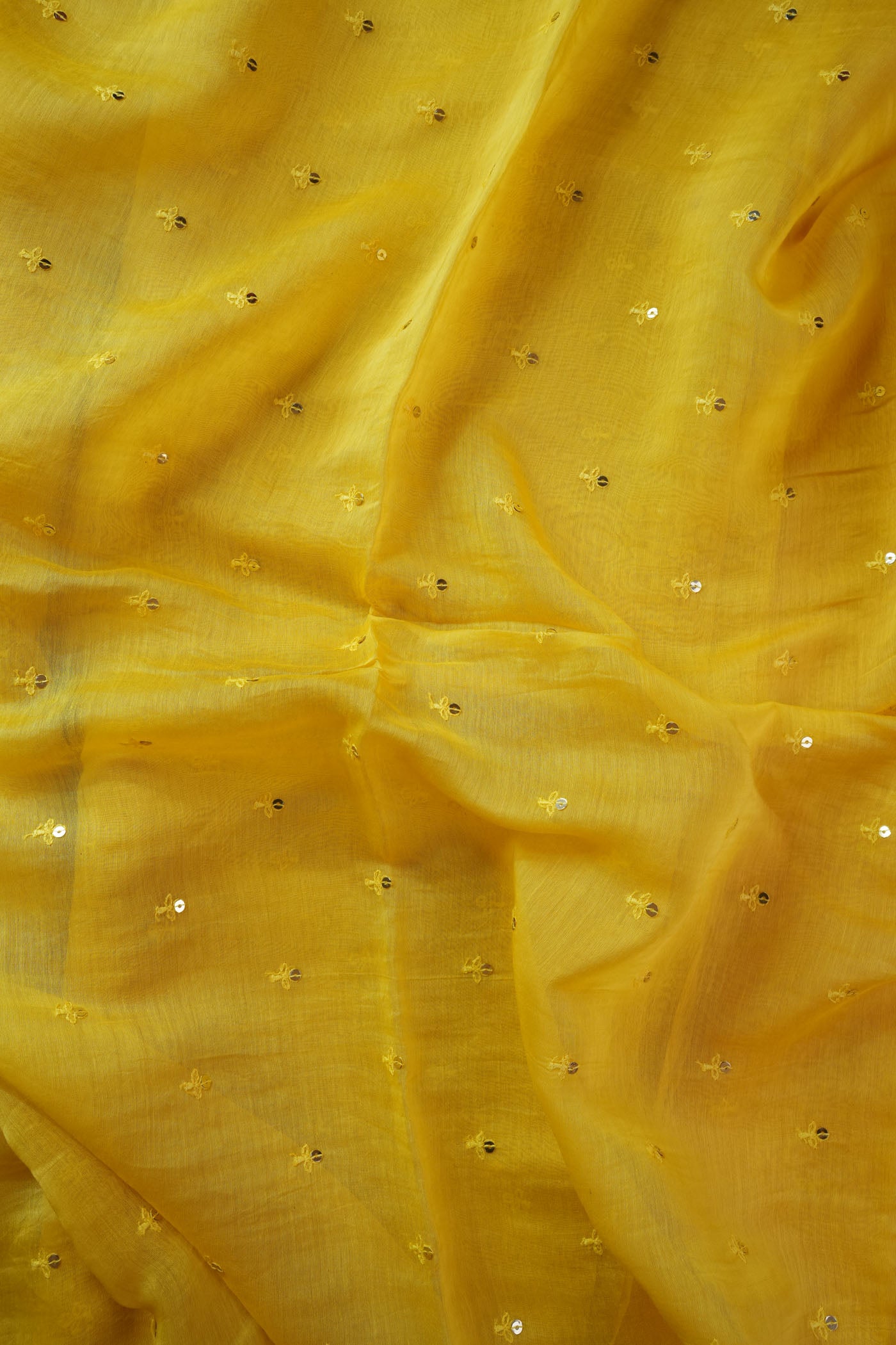 Bright Yellow Fabric with Subtle Sequin Embellishments