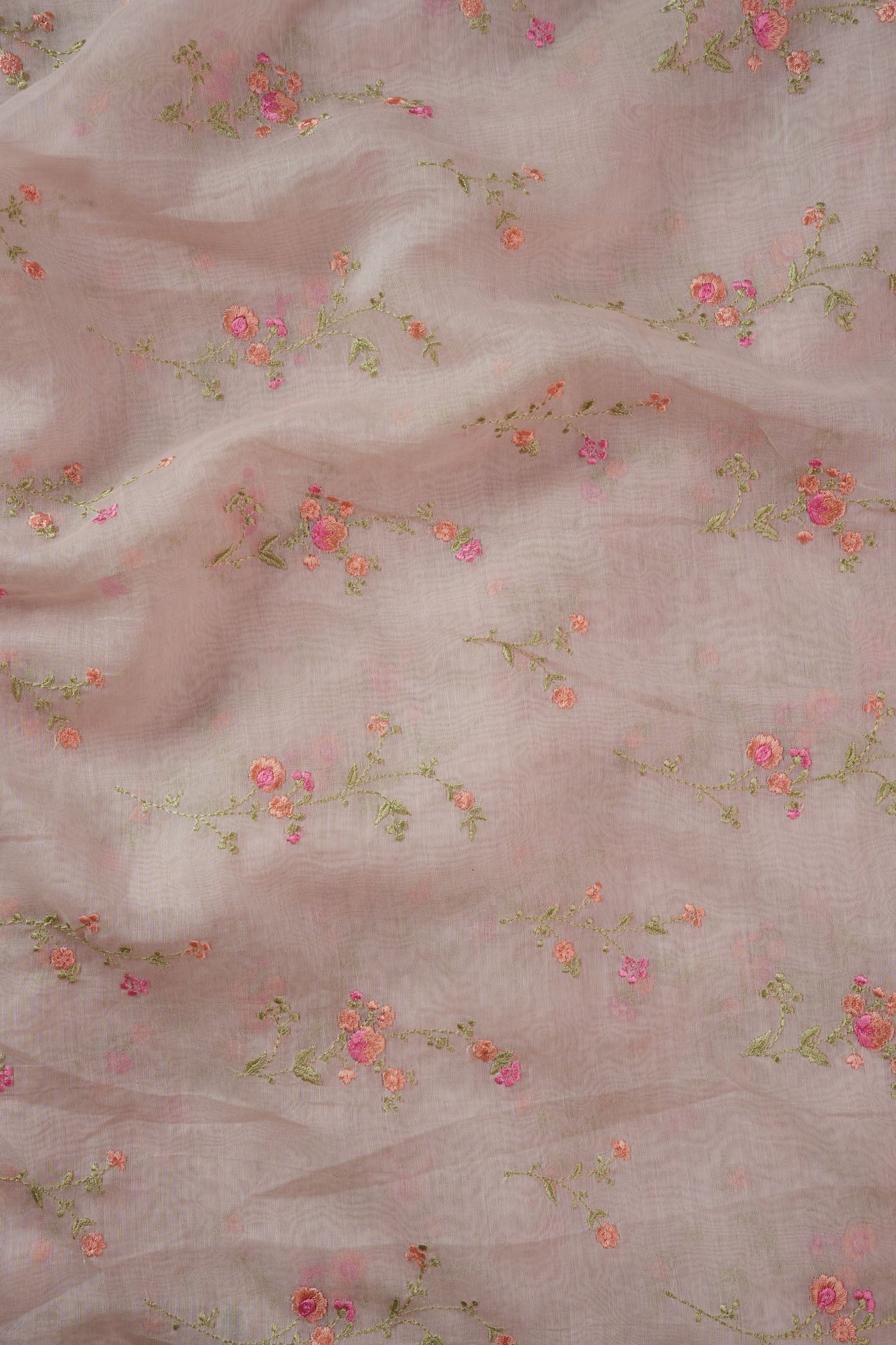 Onion Pink Fabric with Delicate Pink Floral Embroidery
