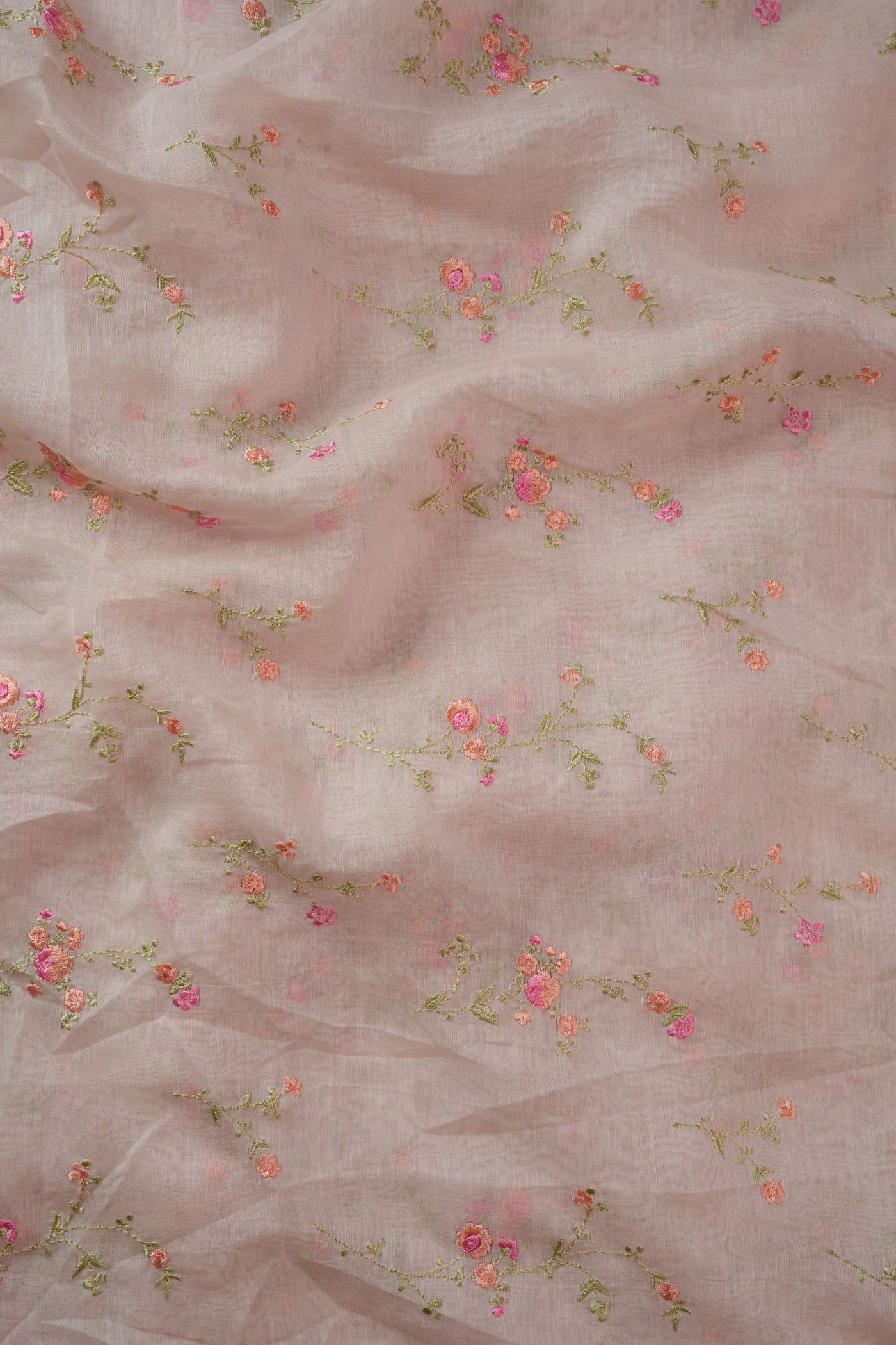 Onion Pink Fabric with Delicate Pink Floral Embroidery
