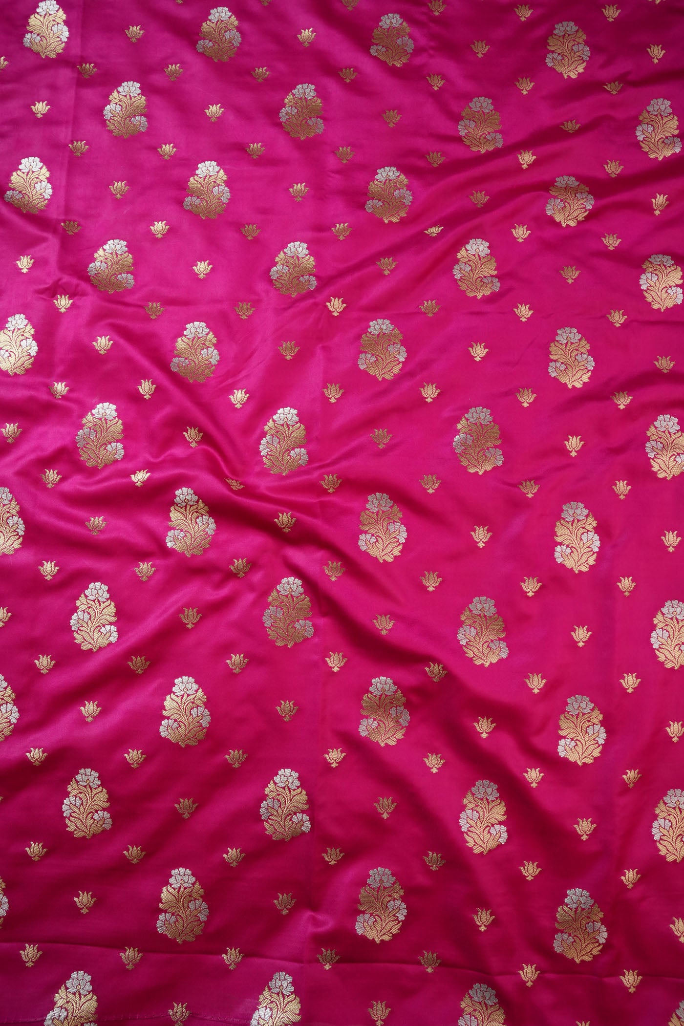 Hot Pink Fabric with Golden Zari Floral Buta