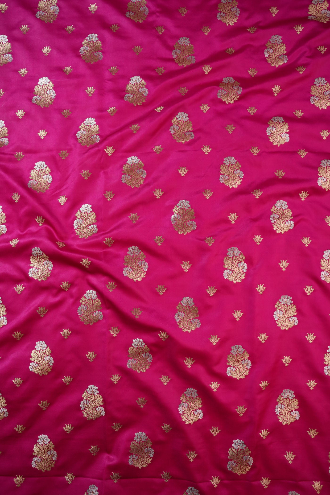 Hot Pink Fabric with Golden Zari Floral Buta